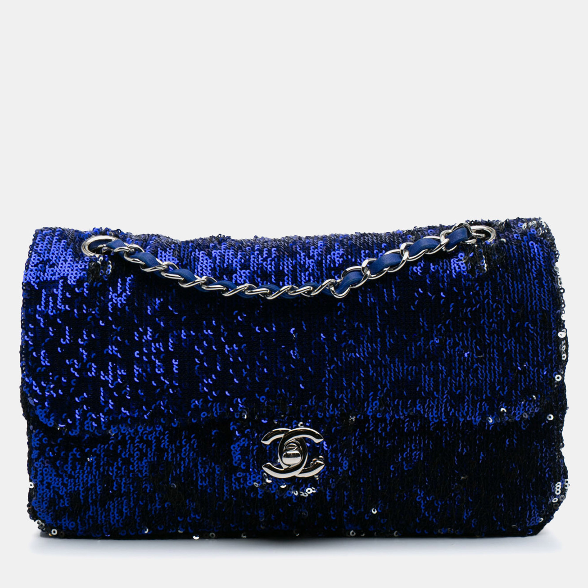 

Chanel Blue Medium Classic Sequin Single Flap Bag