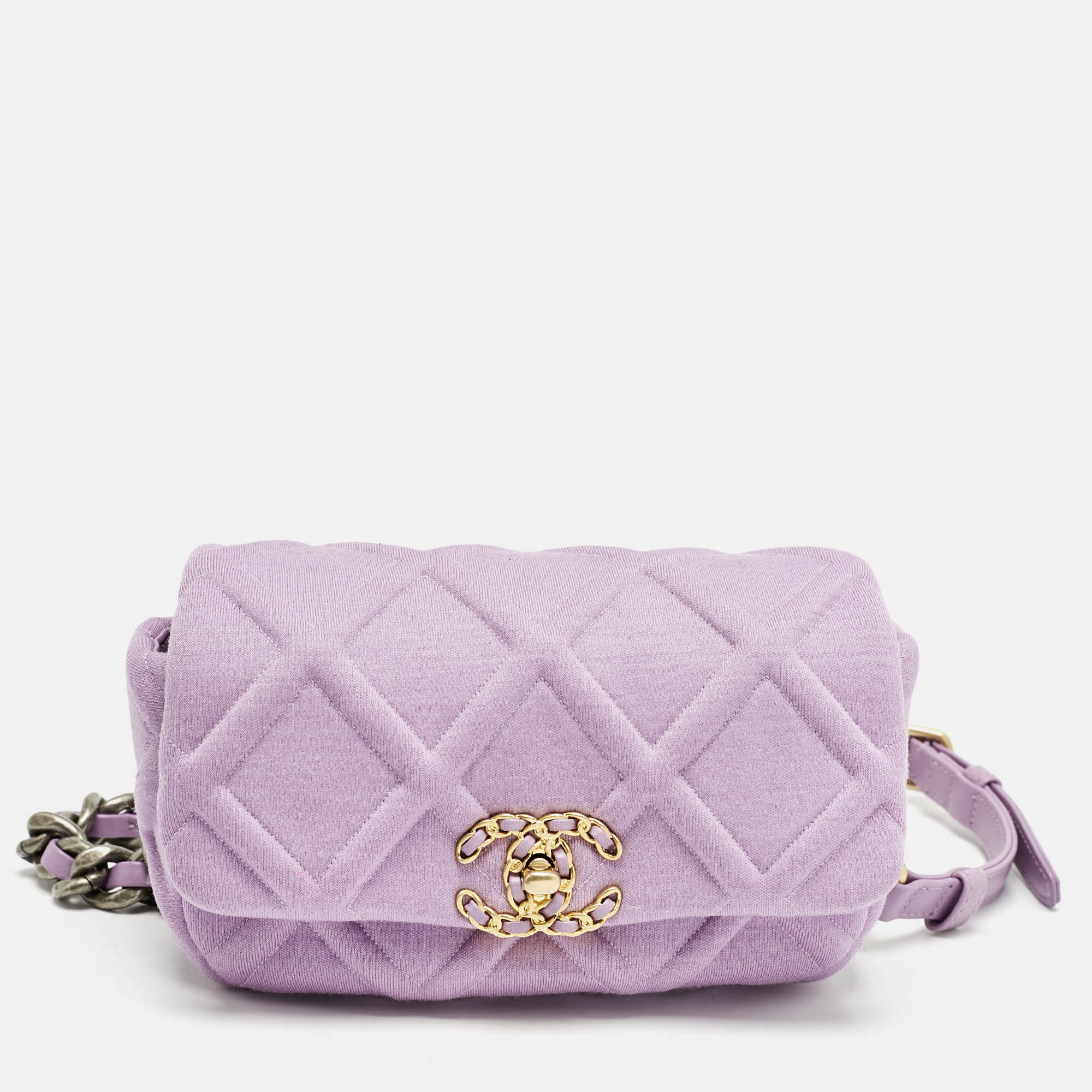 

Chanel Lilac Quilted Jersey Fabric and Leather 19 Belt Bag, Purple