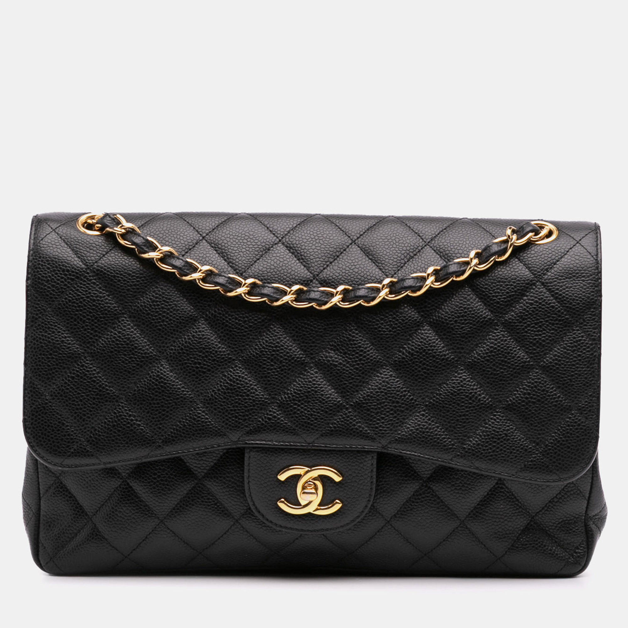 

Chanel Black Jumbo Classic Caviar Double Flap Bag