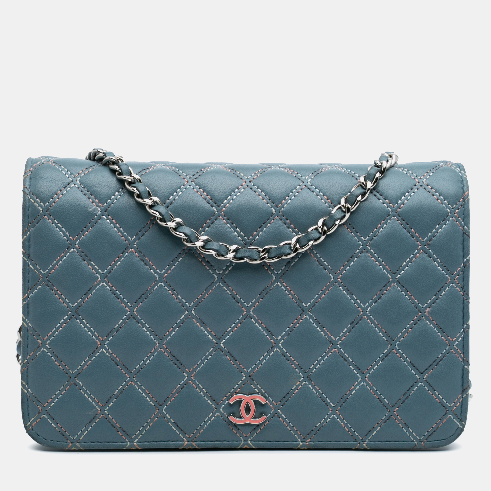 

Chanel Blue Quilted Lambskin Double Stitch Wallet On Chain