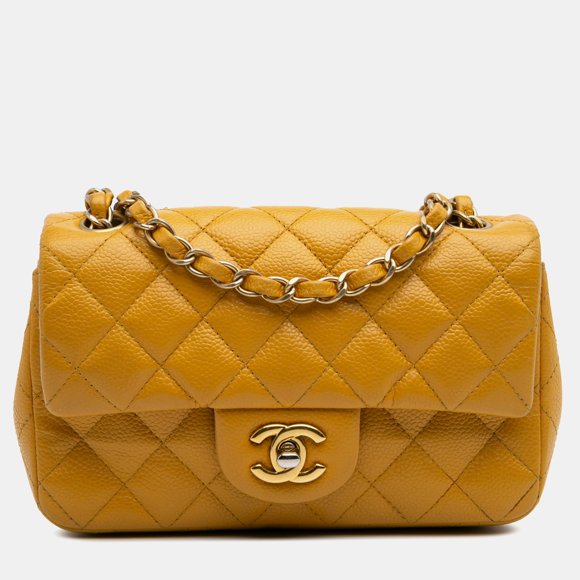 

Chanel Yellow Mini Rectangular Classic Caviar Single Flap Bag