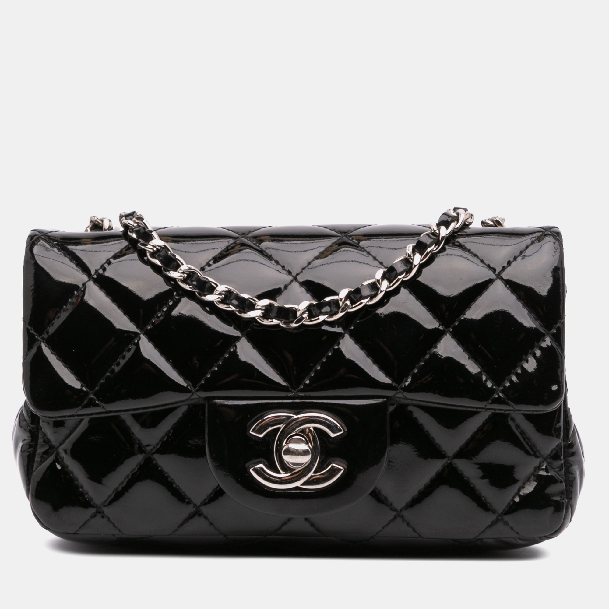 

Chanel Black Extra Mini Rectangular Classic Patent Single Flap Bag