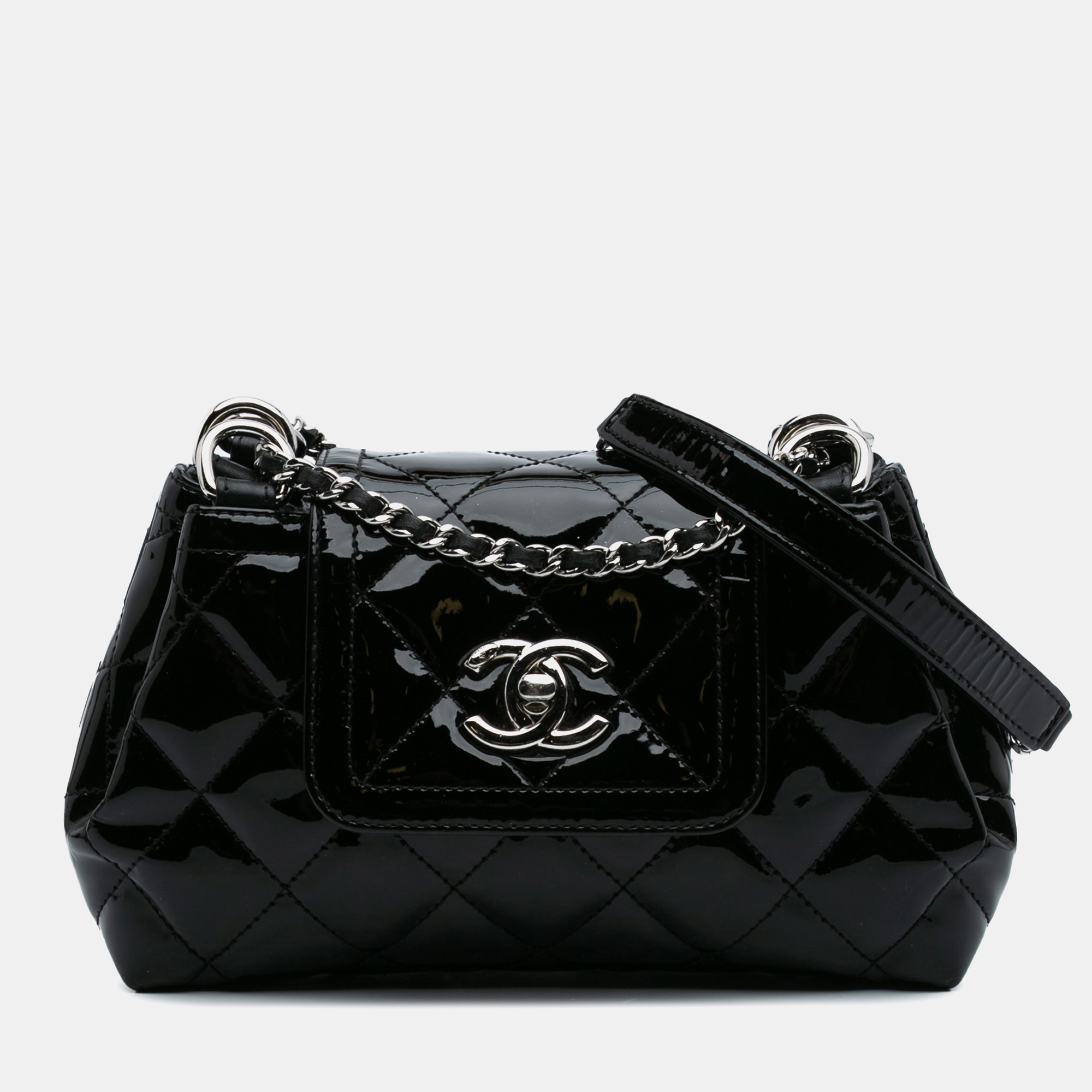 

Chanel Black Small Quilted Patent Coco Shine Accordion Flap Bag