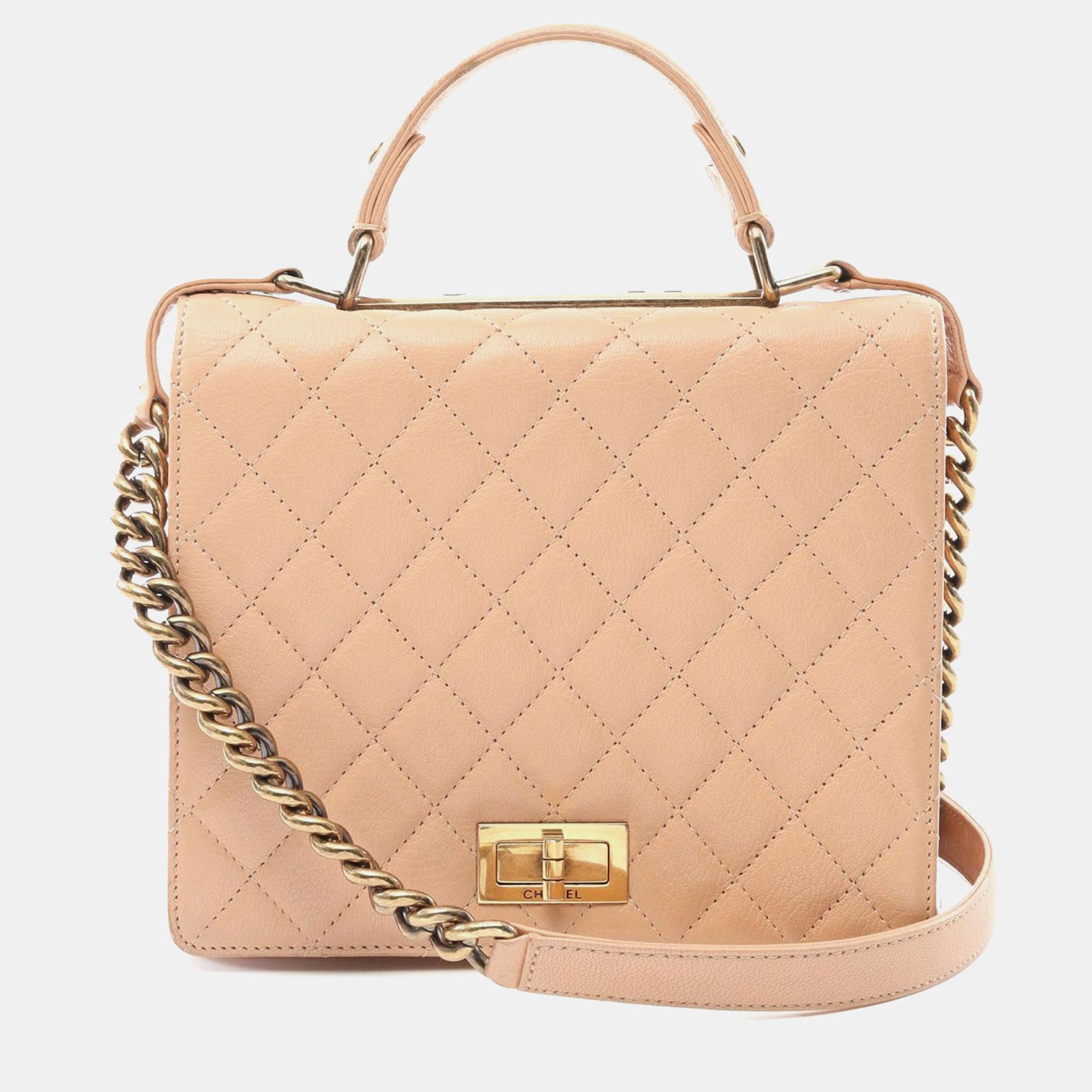 

Chanel Beige Large Quilted Goatskin Rita Top Handle Flap Bag