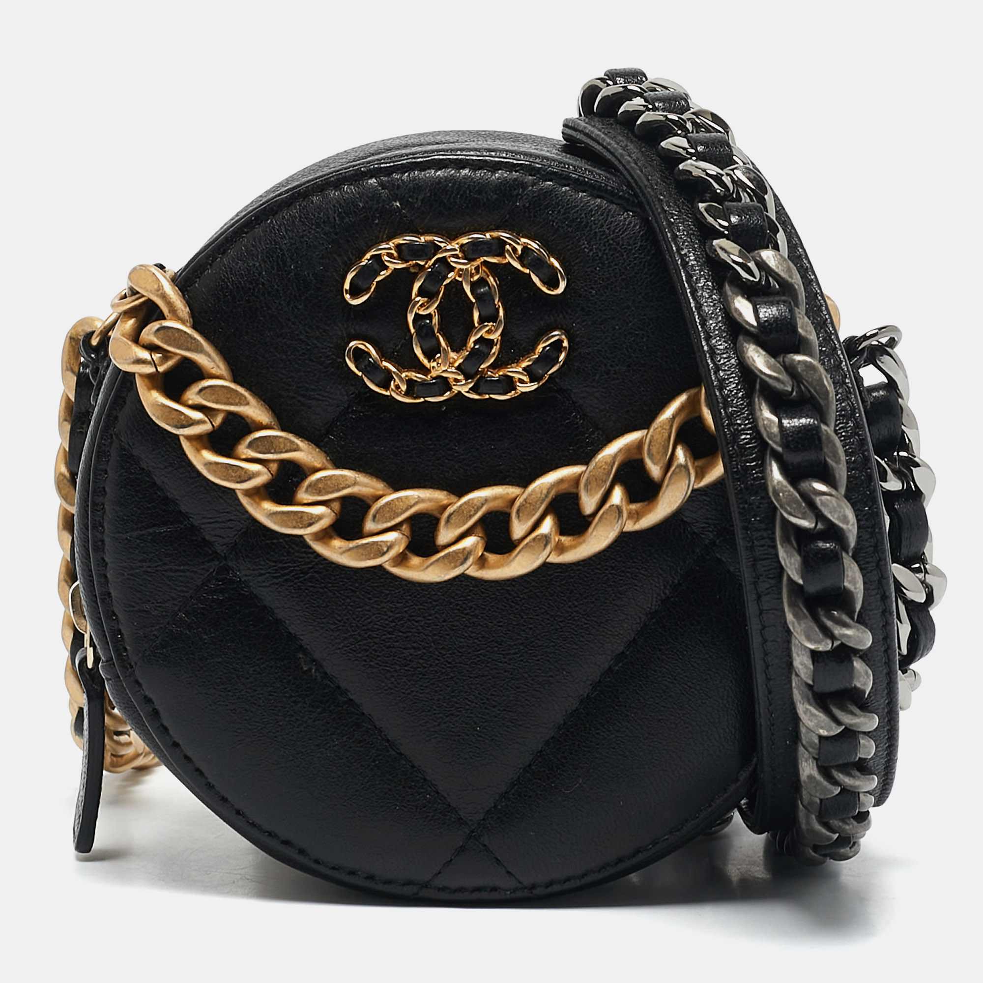 

Chanel Black Quilted Leather 19 Round Clutch With Chain