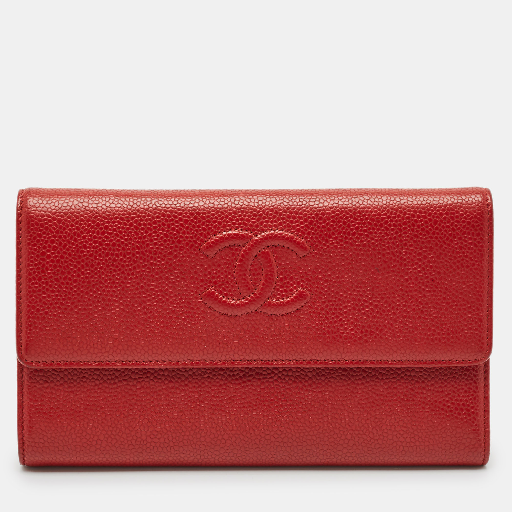 

Chanel Red Caviar Leather CC Timeless Flap Wallet