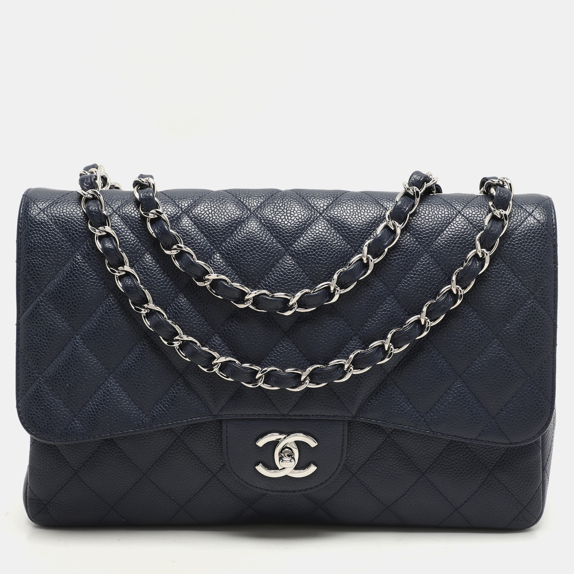 

Chanel Blue Quilted Caviar Leather Jumbo Classic Flap Bag