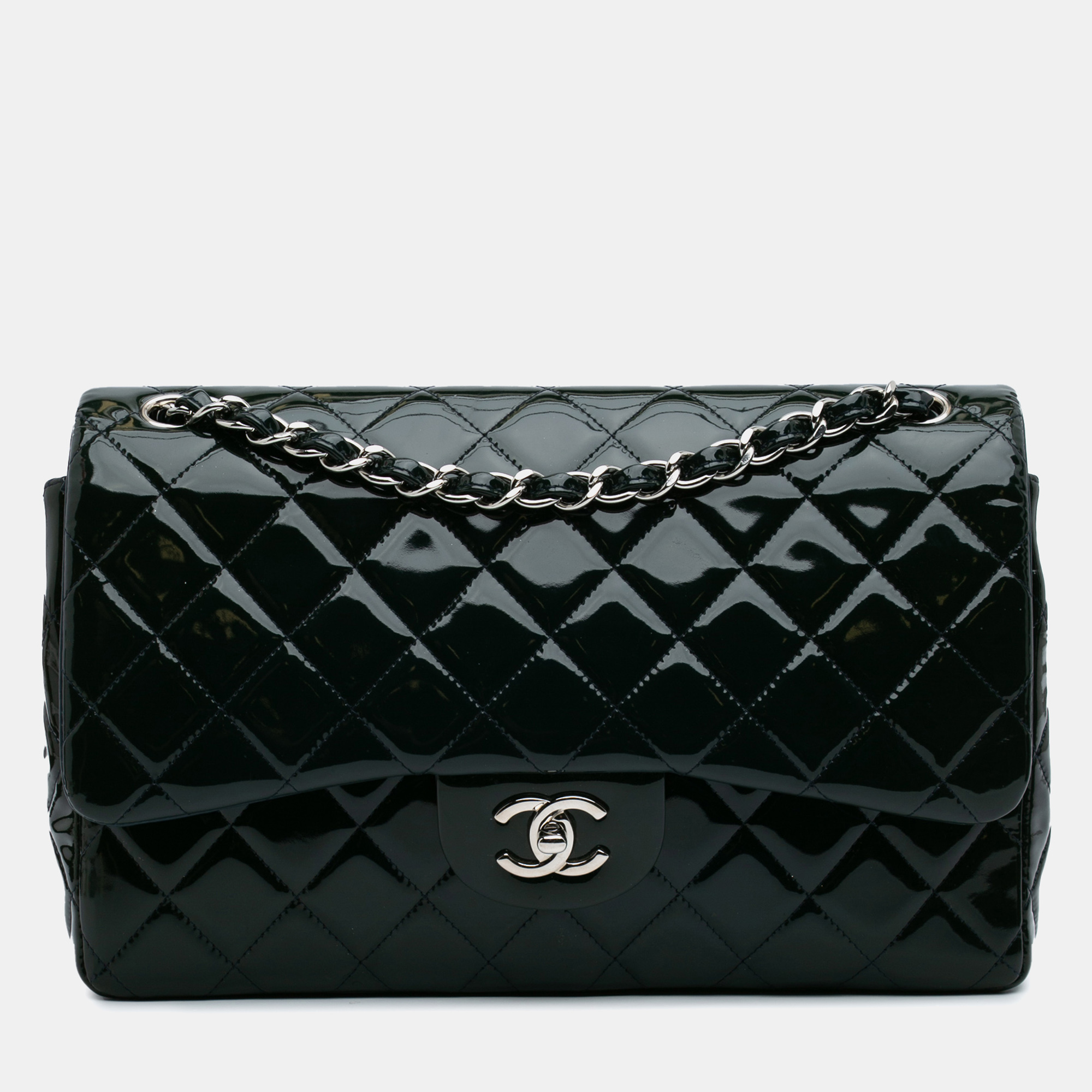 

Chanel Navy Blue Jumbo Classic Patent Double Flap
