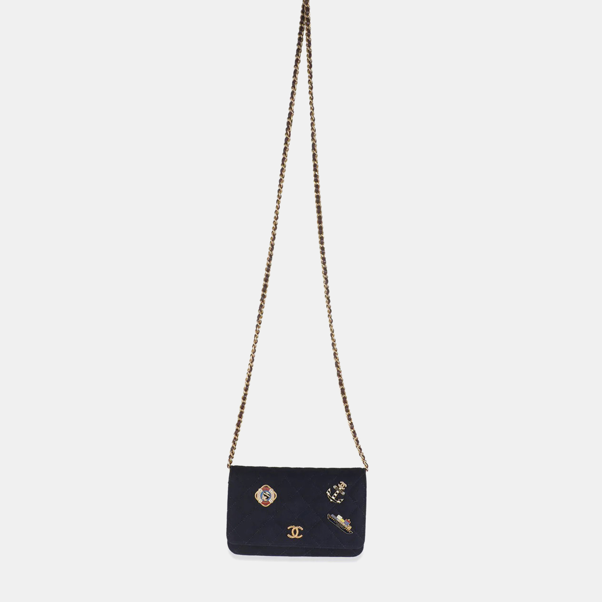 

Chanel Navy Blue Quilted Felt Paris-Hamburg Charms Wallet On Chain