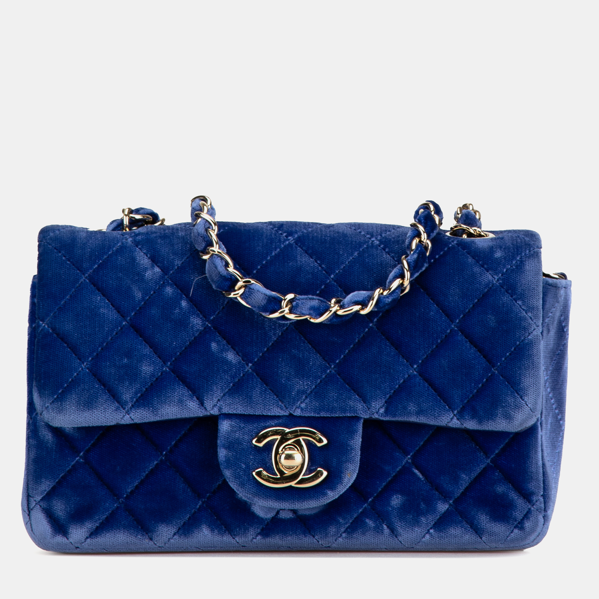 

Chanel Blue Mini Rectangular Classic Velvet Single Flap