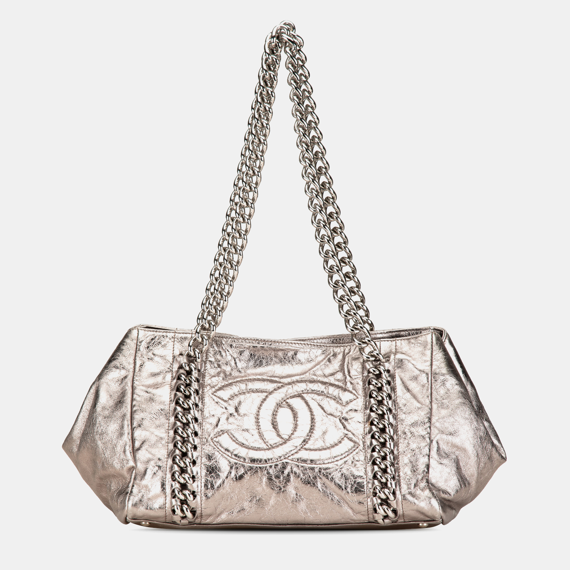 

Chanel Silver Medium Metallic Calfskin Modern Chain Tote