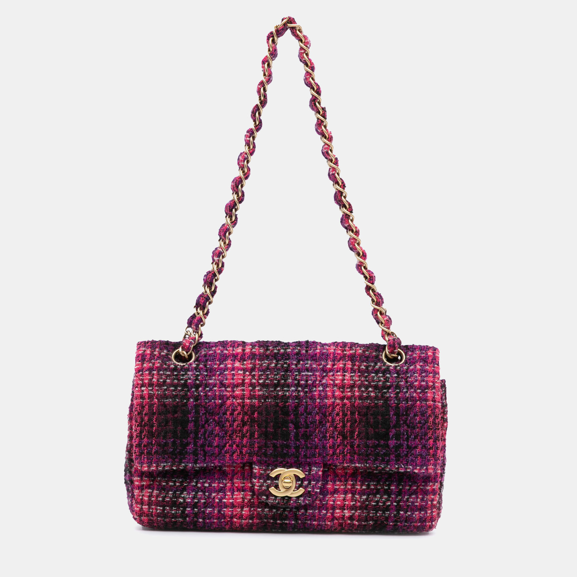 

Chanel Pink/Purple Medium Classic Tweed Double Flap