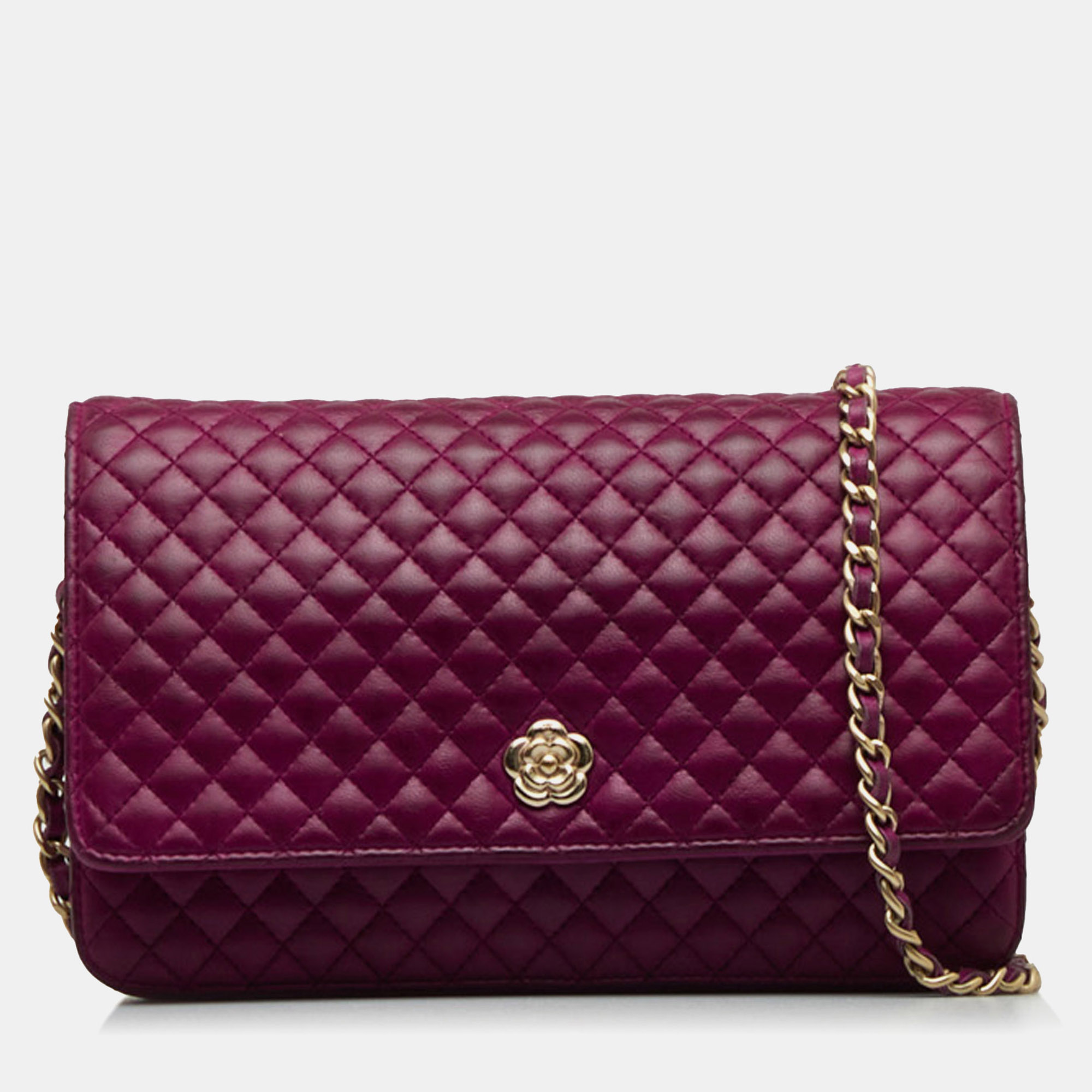 

Chanel Purple Lambskin Leather Camellia Wallet On Chain