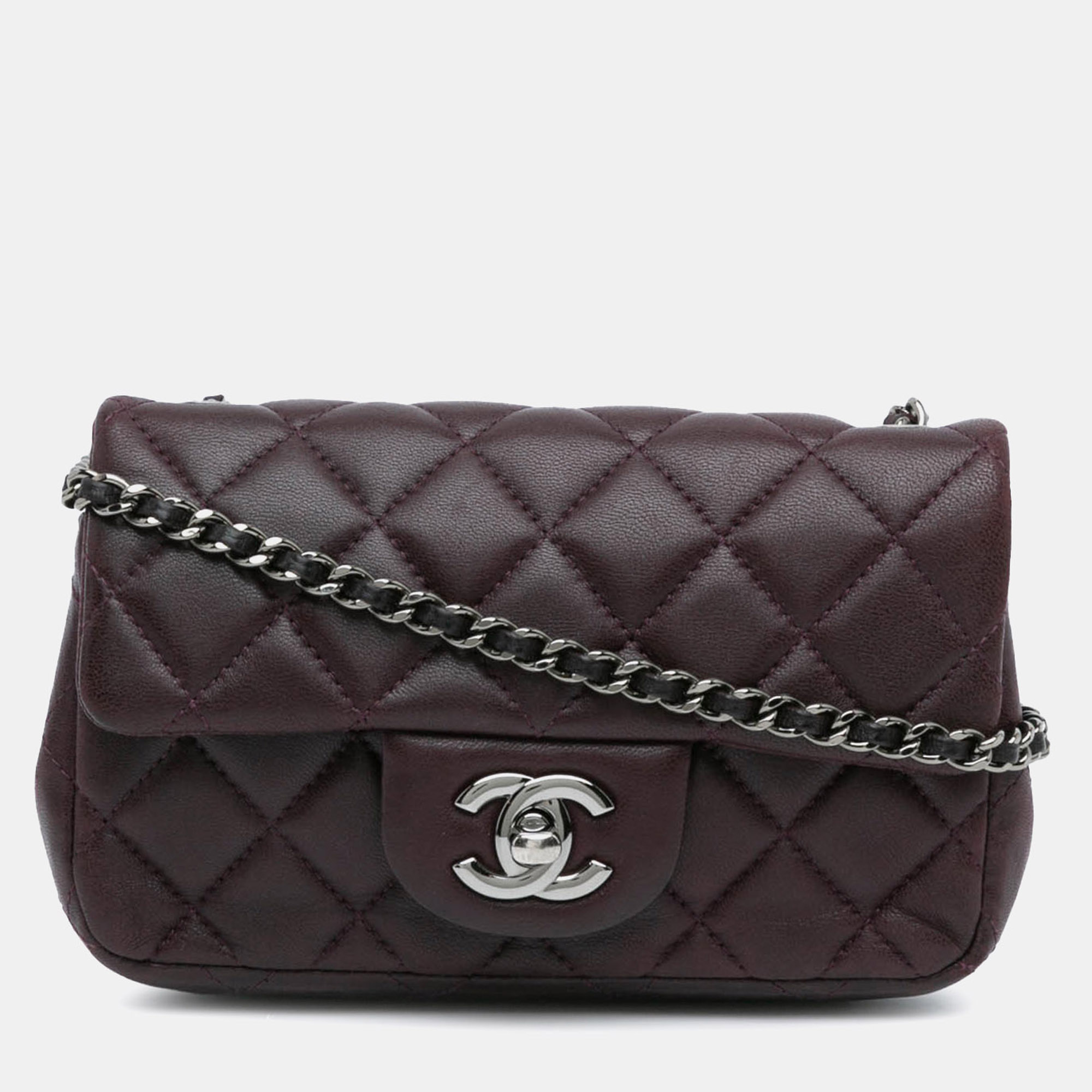 

Chanel Purple Lambskin Rectangular Classic Mini Single Flap Bag