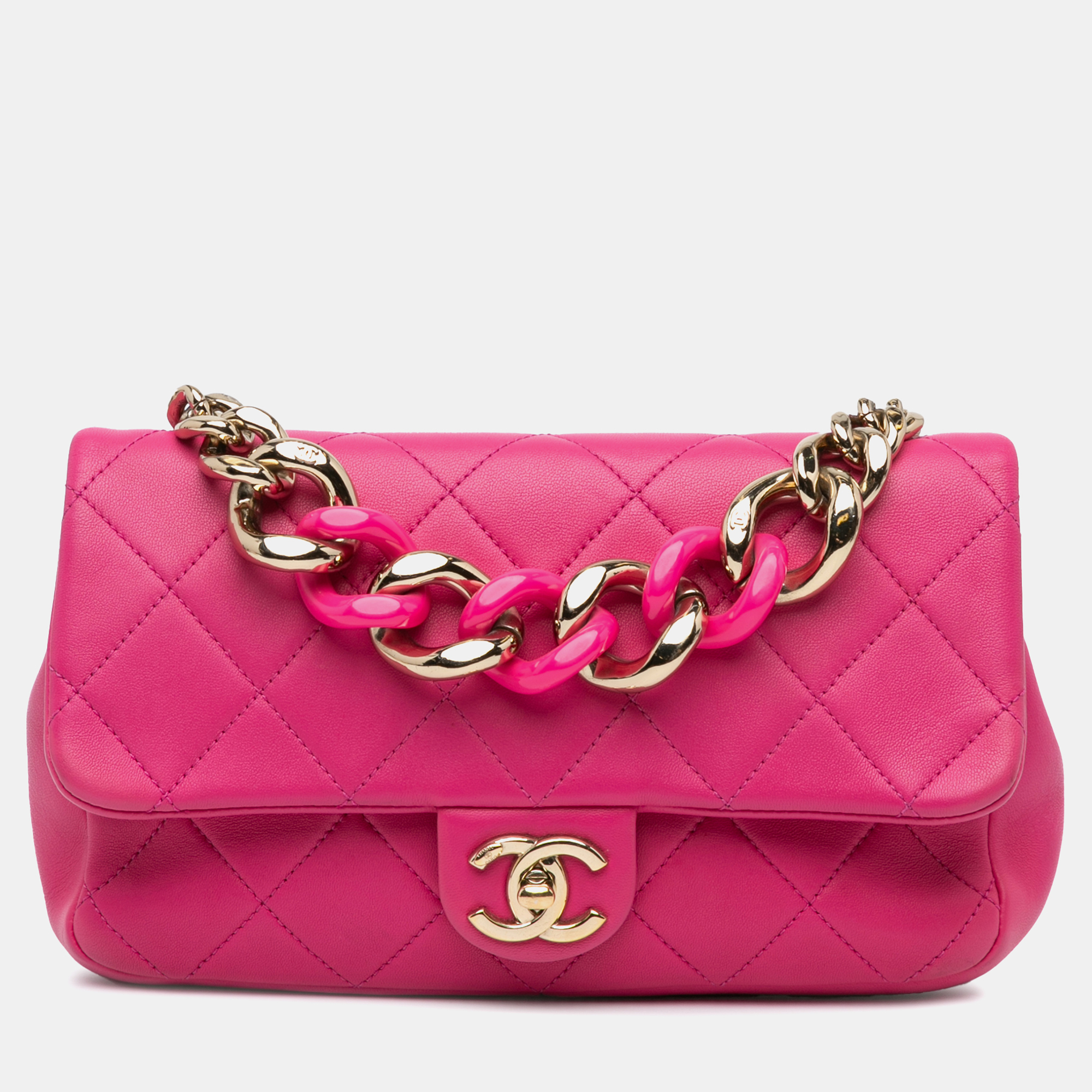 

Chanel Pink Lambskin Elegant Chain Small Single Flap Bag