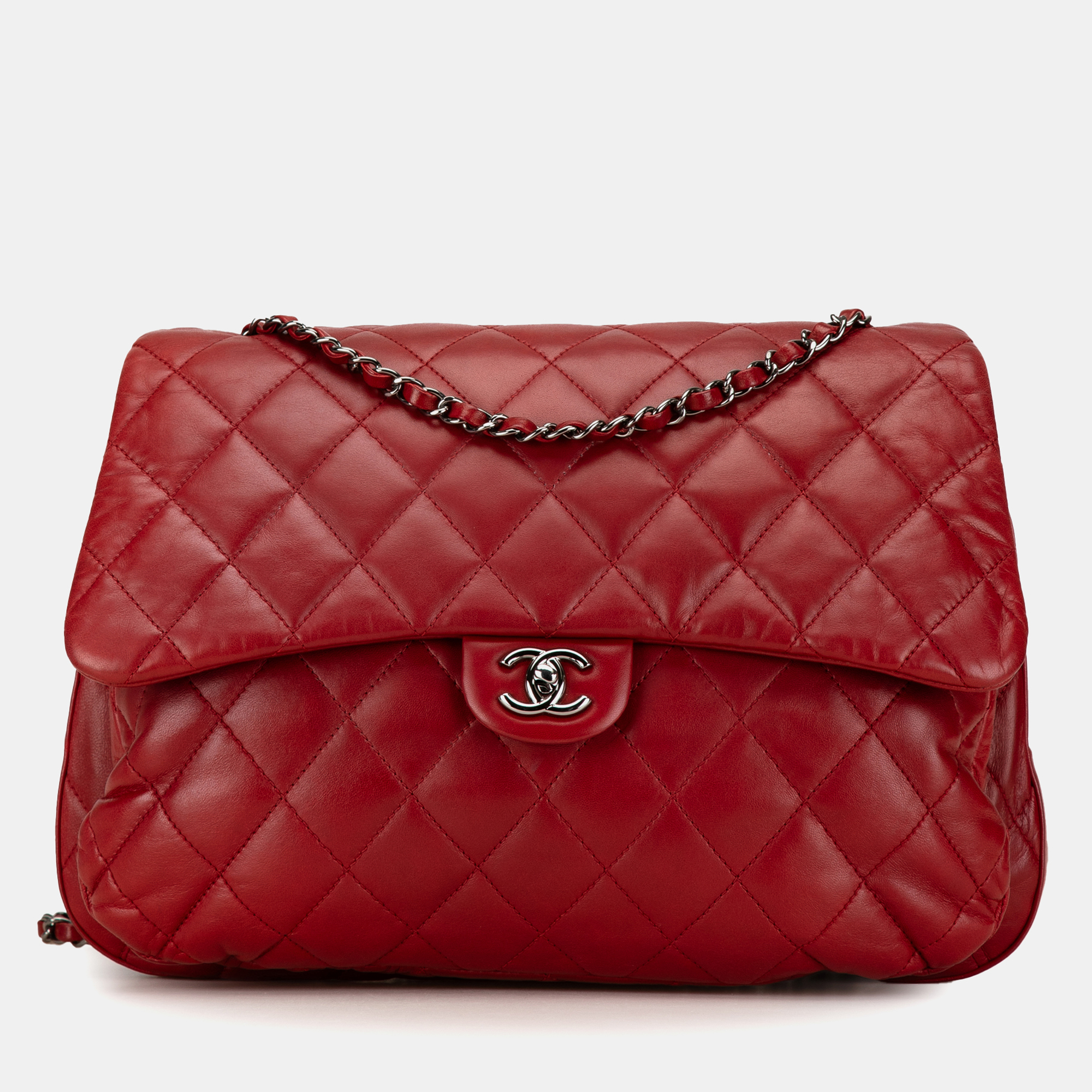 

Chanel Red Lambskin 3 Accordion Maxi Flap Bag