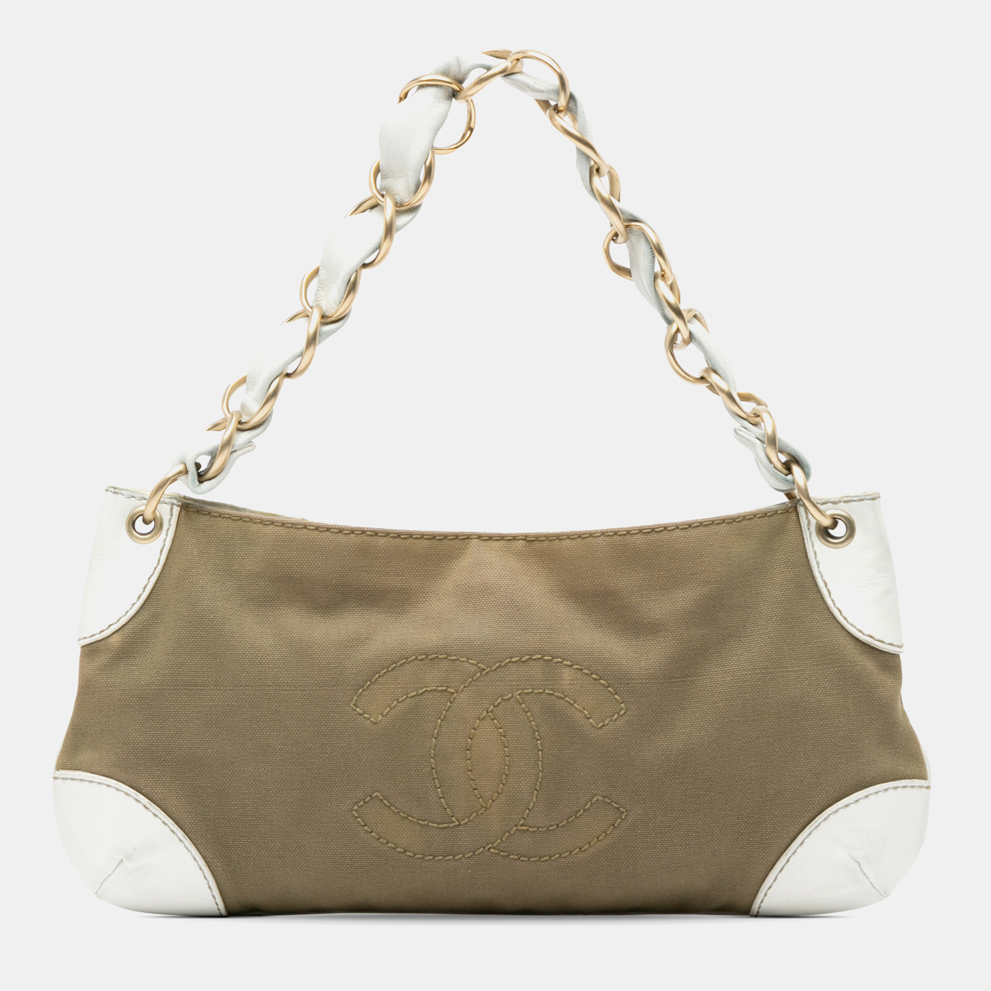 

Chanel Brown Canvas Lambskin Leather Olsen Shoulder Bag