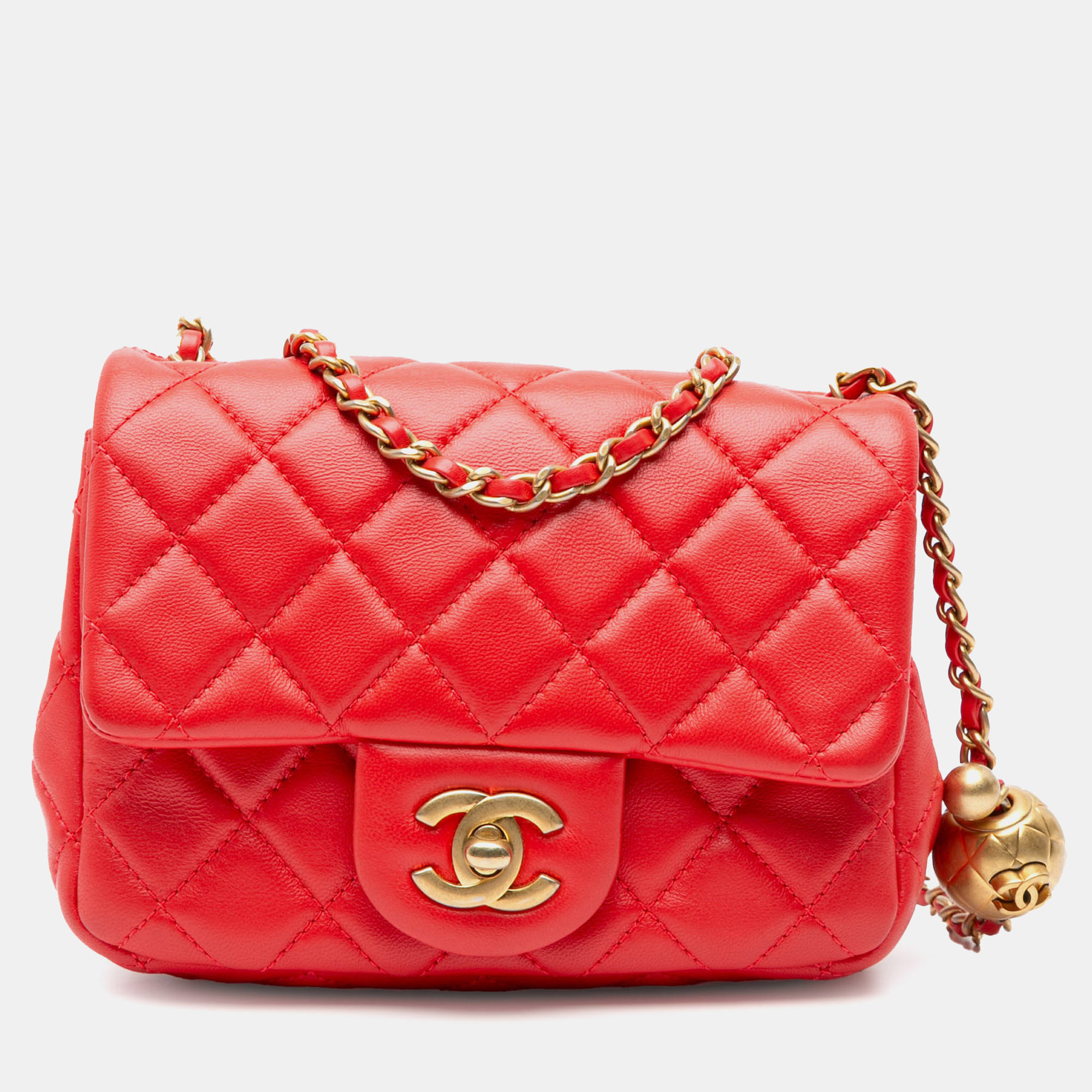 

Chanel Red Square Classic Lambskin Pearl Crush Mini Single Flap Bag