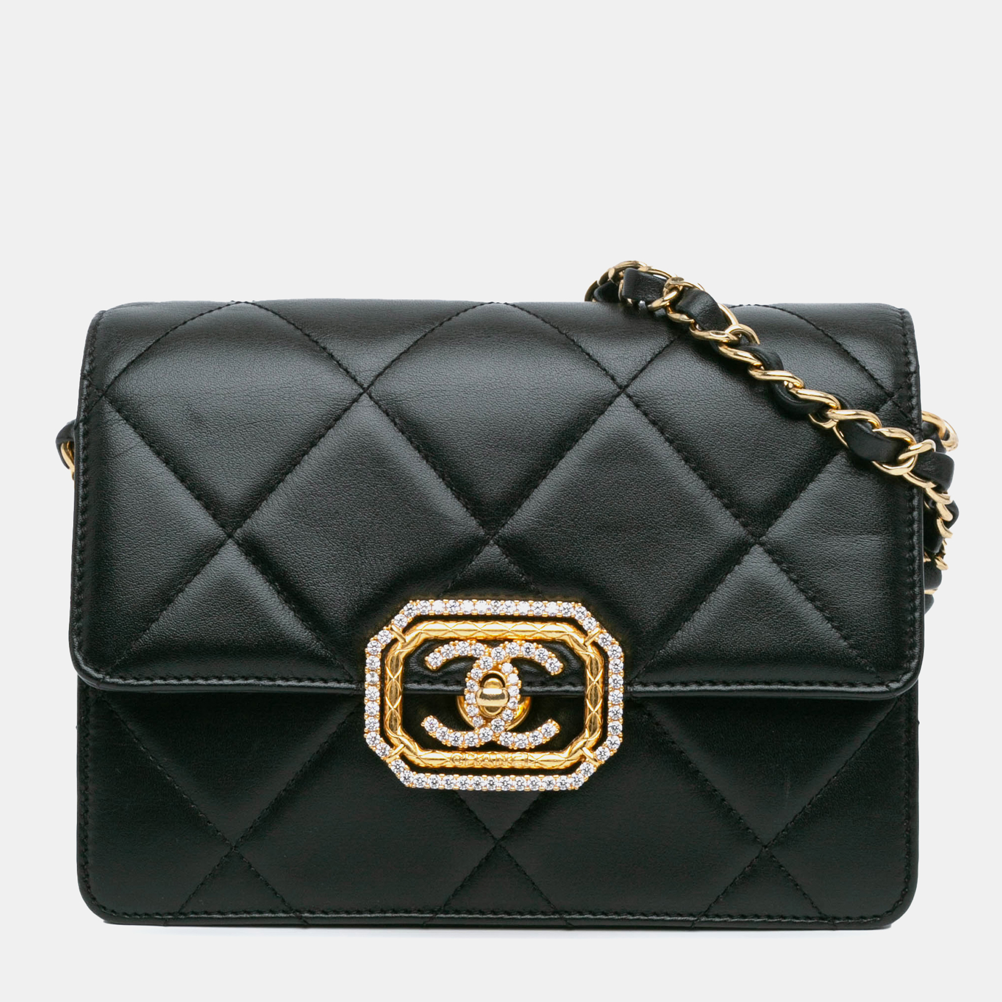 

Chanel Black Quilted Lambskin Octagonal Buckle Crossbody Bag