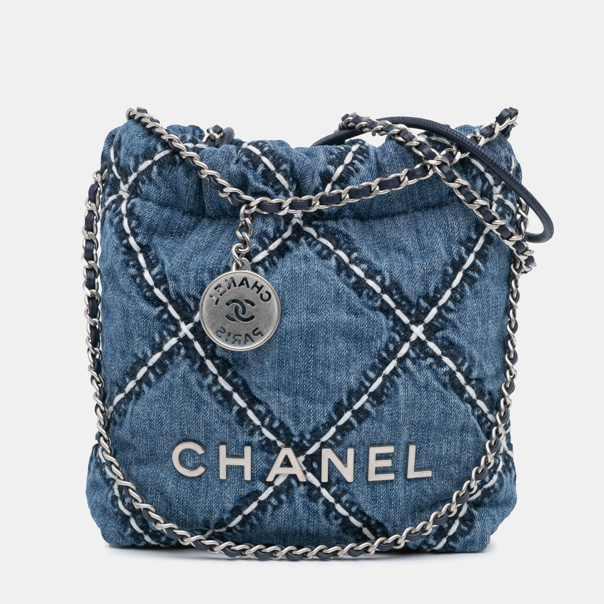 

Chanel Blue Denim Stitched 22 Mini Handbag