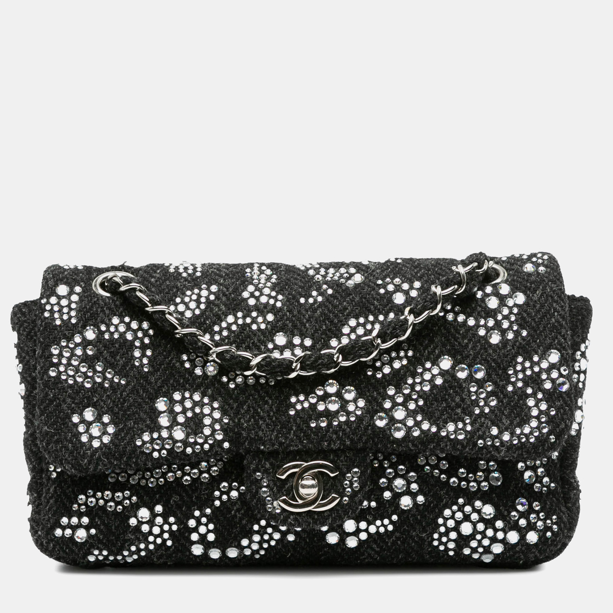 

Chanel Black Strass Embellished Tweed Medium Single Flap Bag