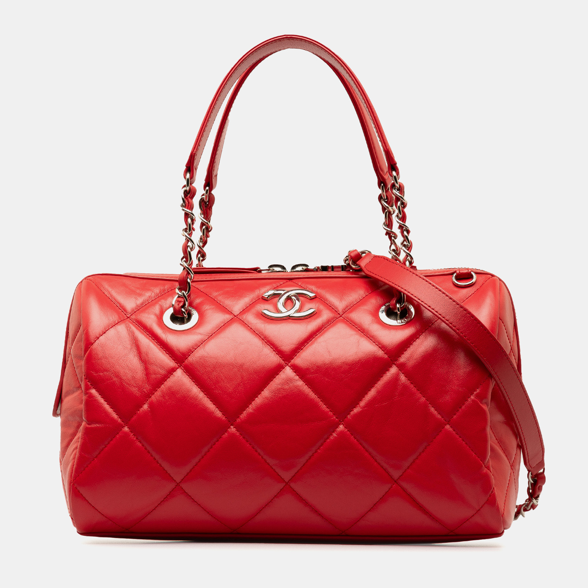

Chanel Red Small Aged Calfskin Express Bowling Satchel