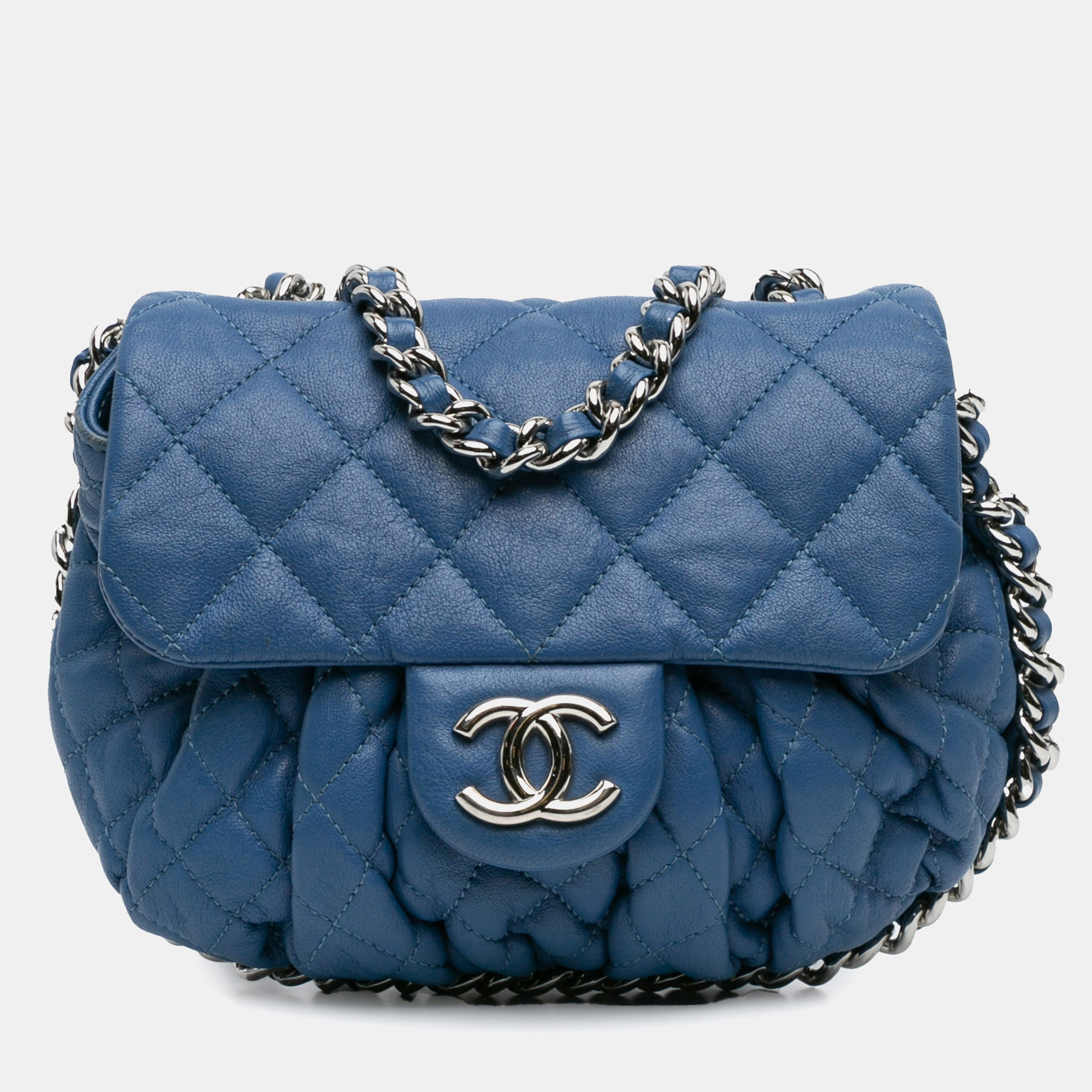 

Chanel Blue Mini CC Chain Around Lambskin Flap
