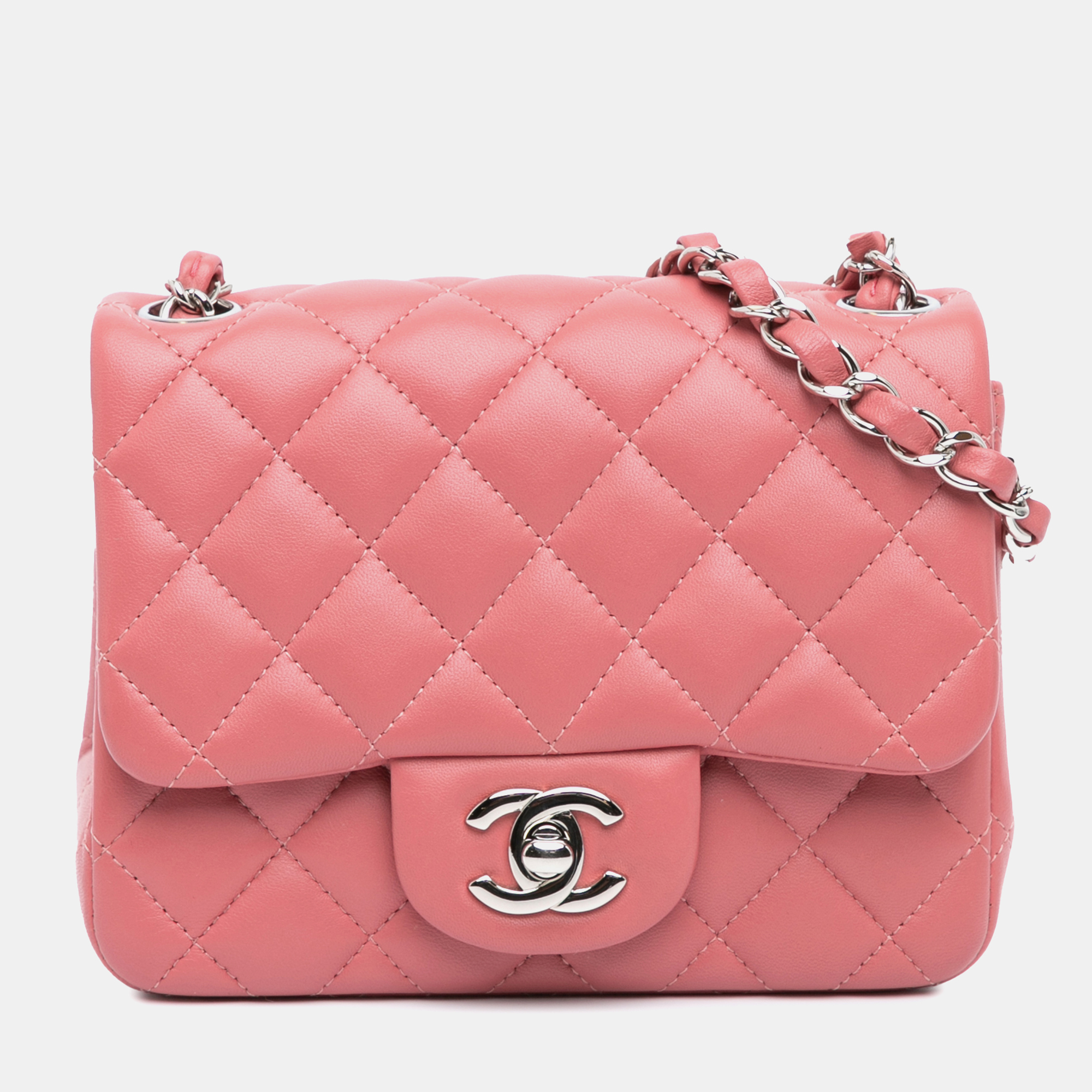 

Chanel Pink Mini Square Classic Lambskin Single Flap