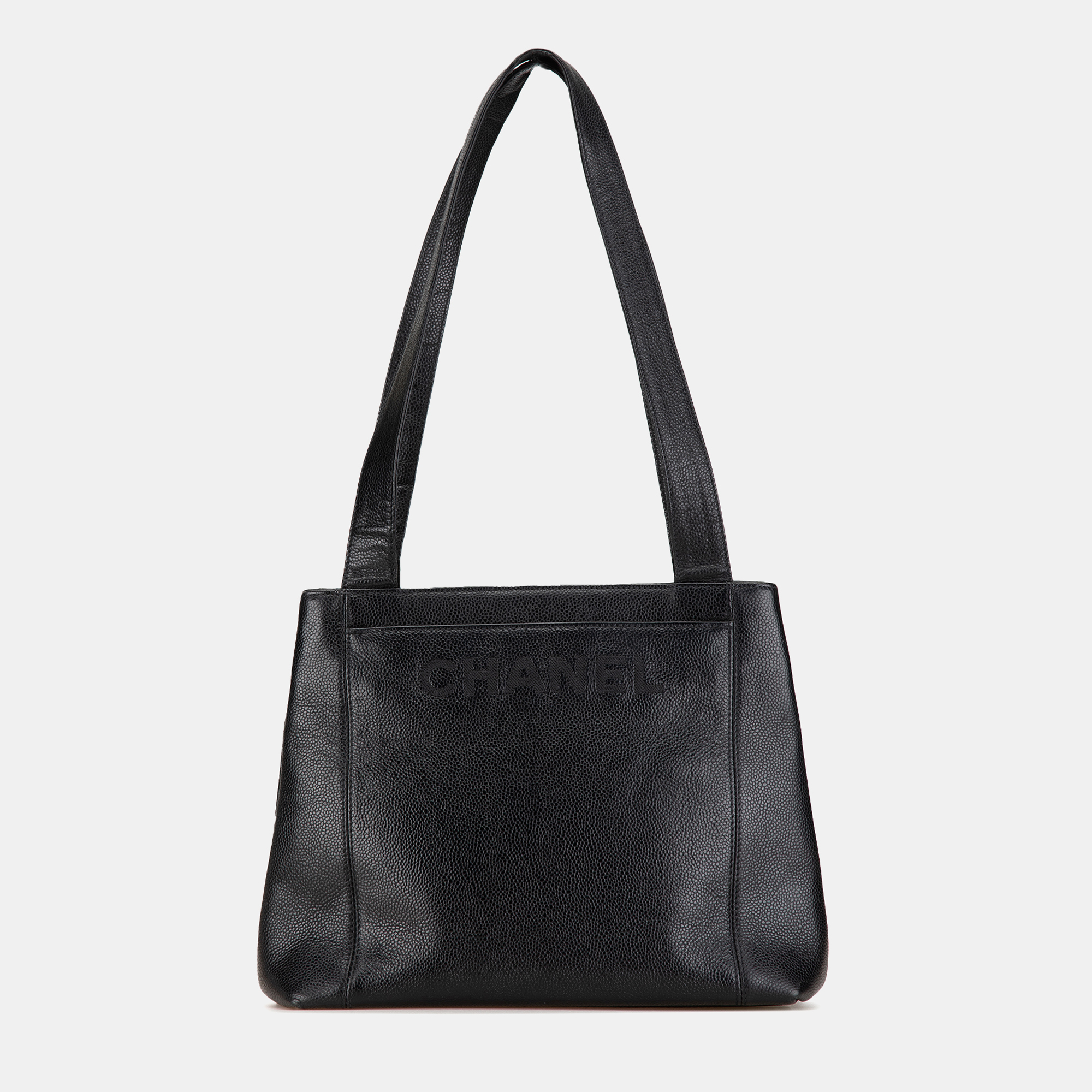 

Chanel Black Embroidered Caviar Logo Shoulder Bag