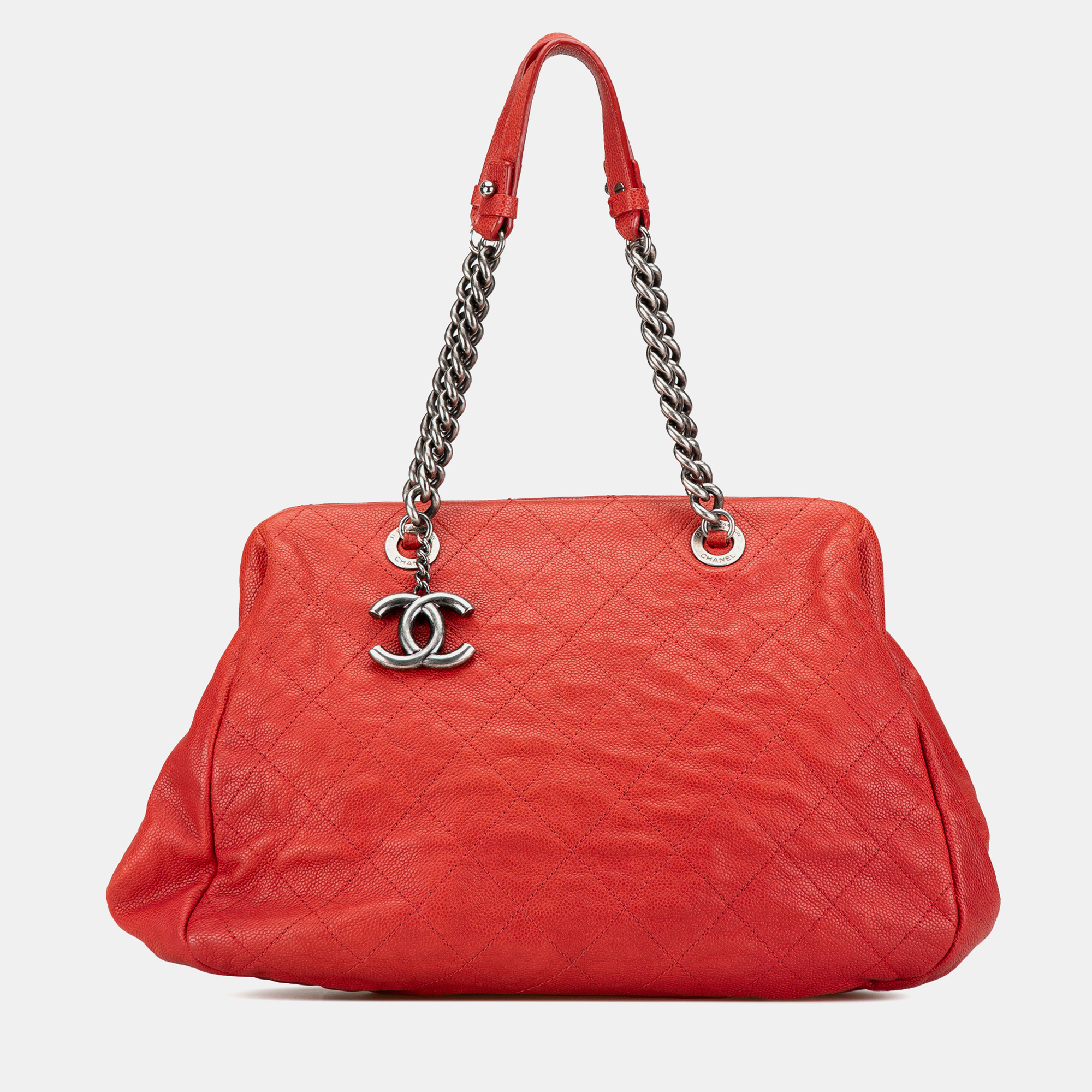 

Medium Quilted Caviar Frame Tote, Red