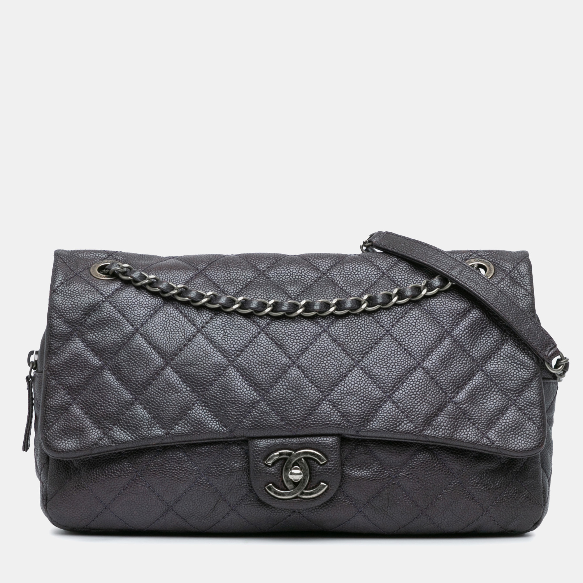 

Chanel Grey Caviar Leather Jumbo Quilted Easy Flap