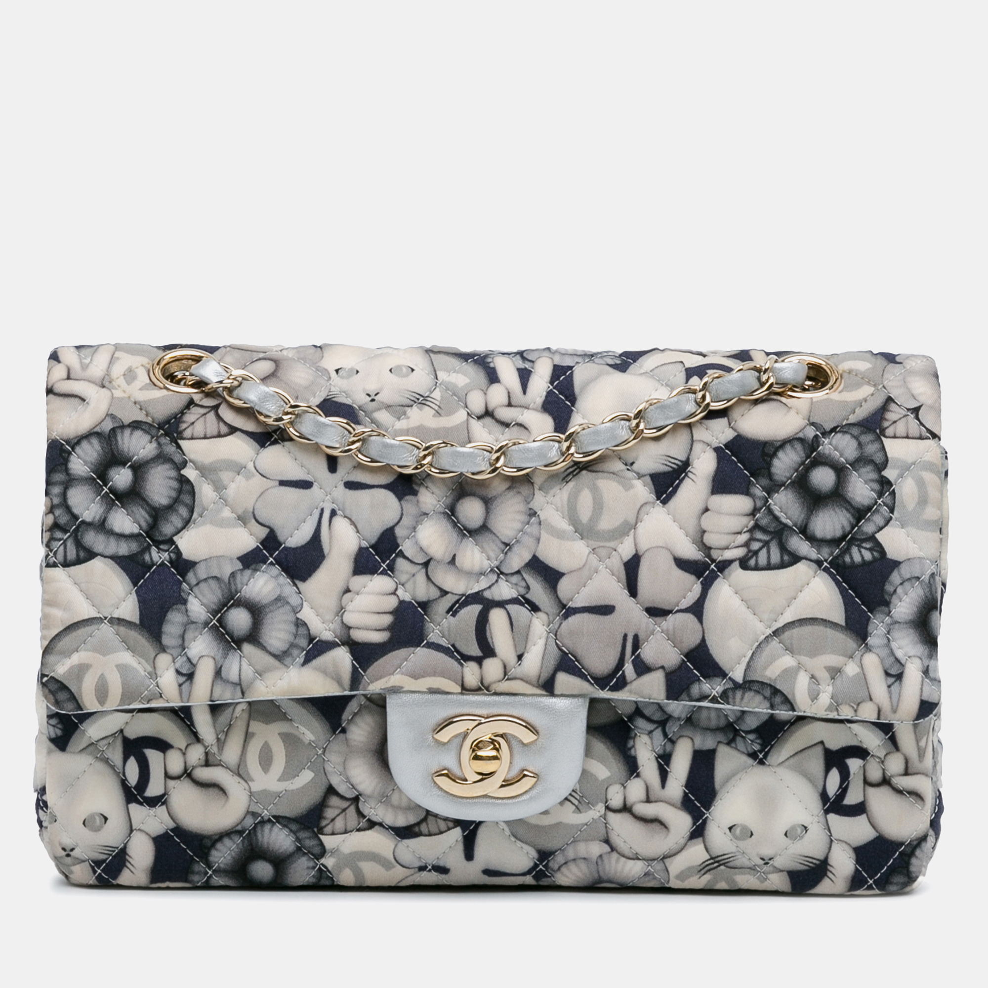 

Chanel Multicolor Medium Classic Nylon Cat Emoticon Double Flap