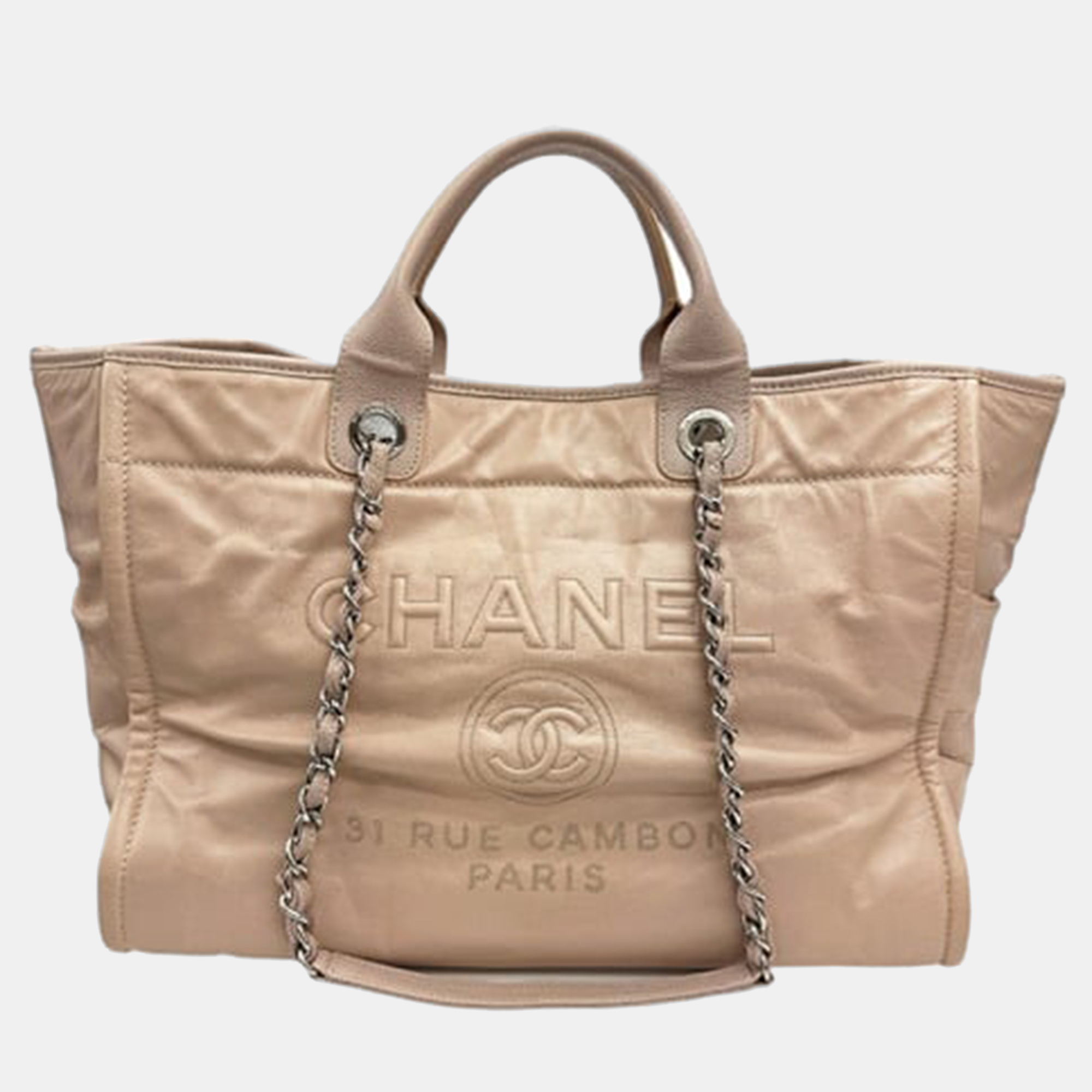 

Chanel Beige, Pink Leather Deauville GM Shoulder Bag