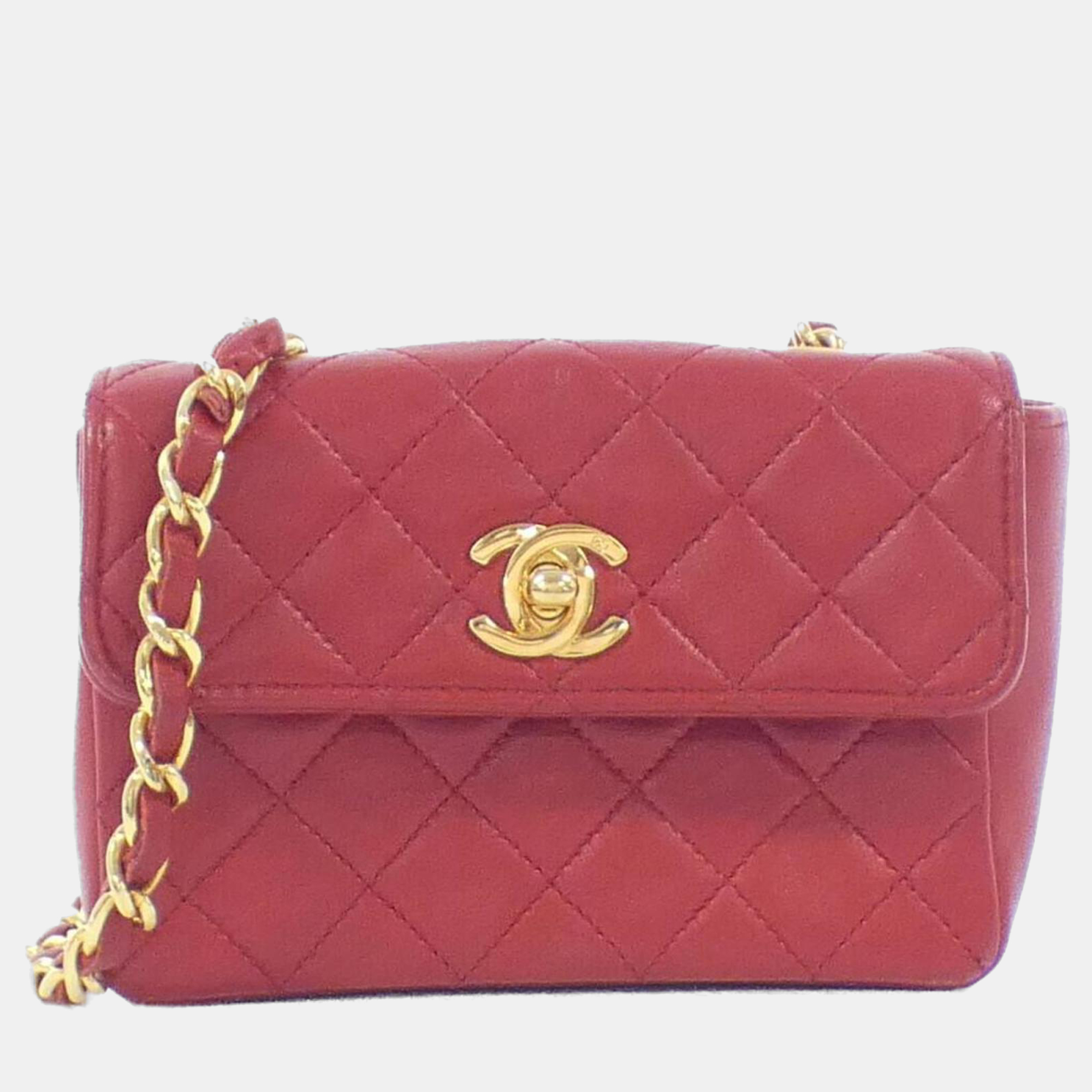 

Chanel Red Lambskin Leather Flap Chain Shoulder Bag