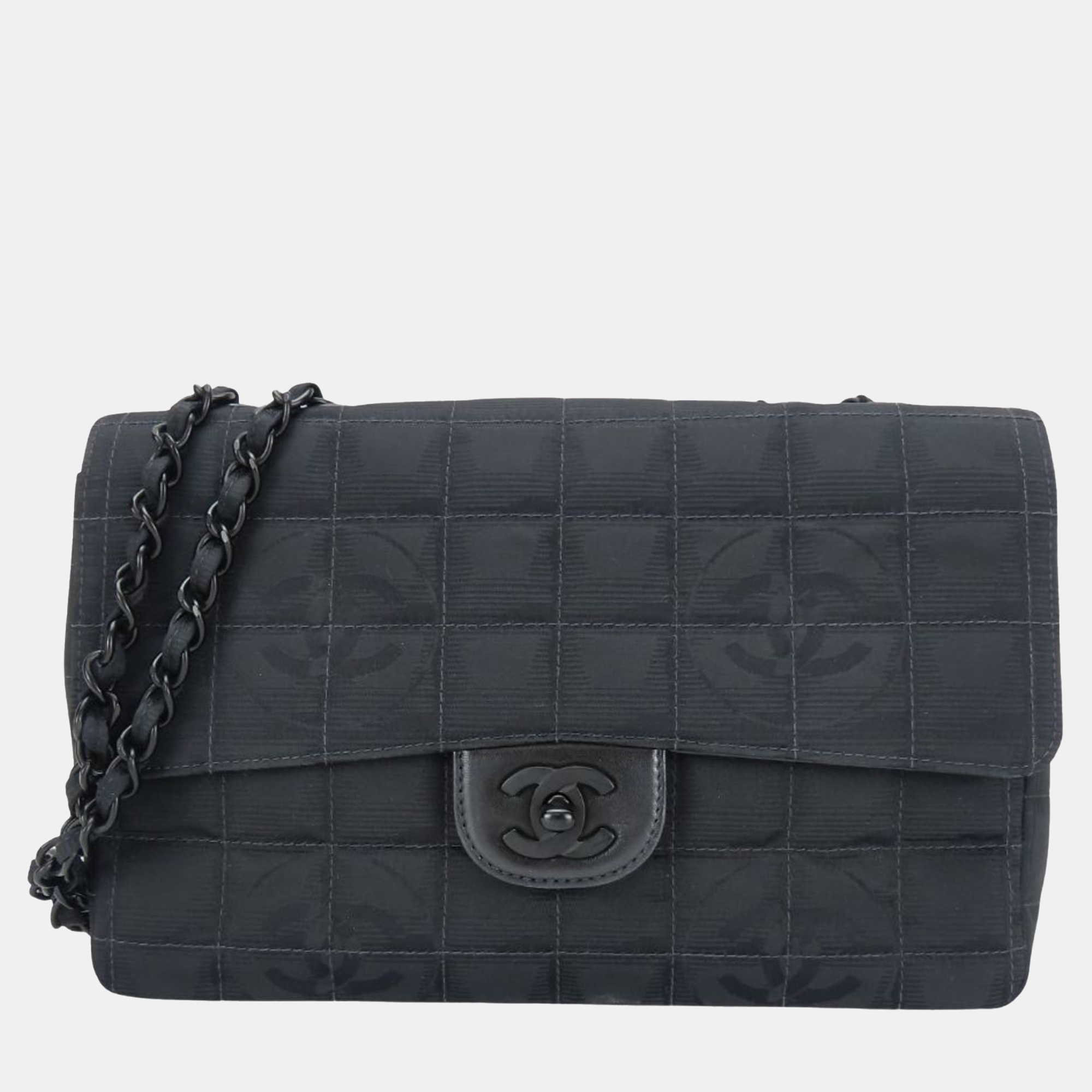 

Chanel Shoulder Bag New Travel Line Jacquard Nylon Black Coco Mark
