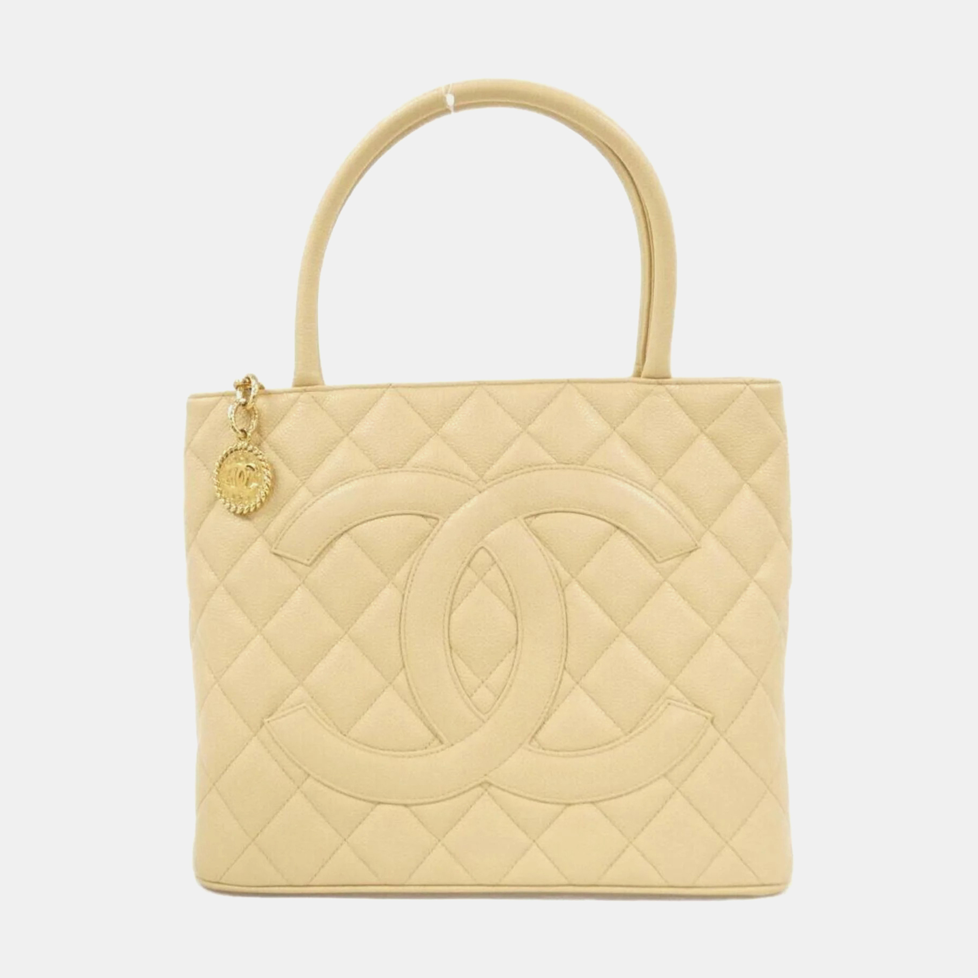 

Chanel Light Beige Leather CC Medallion Tote Bag