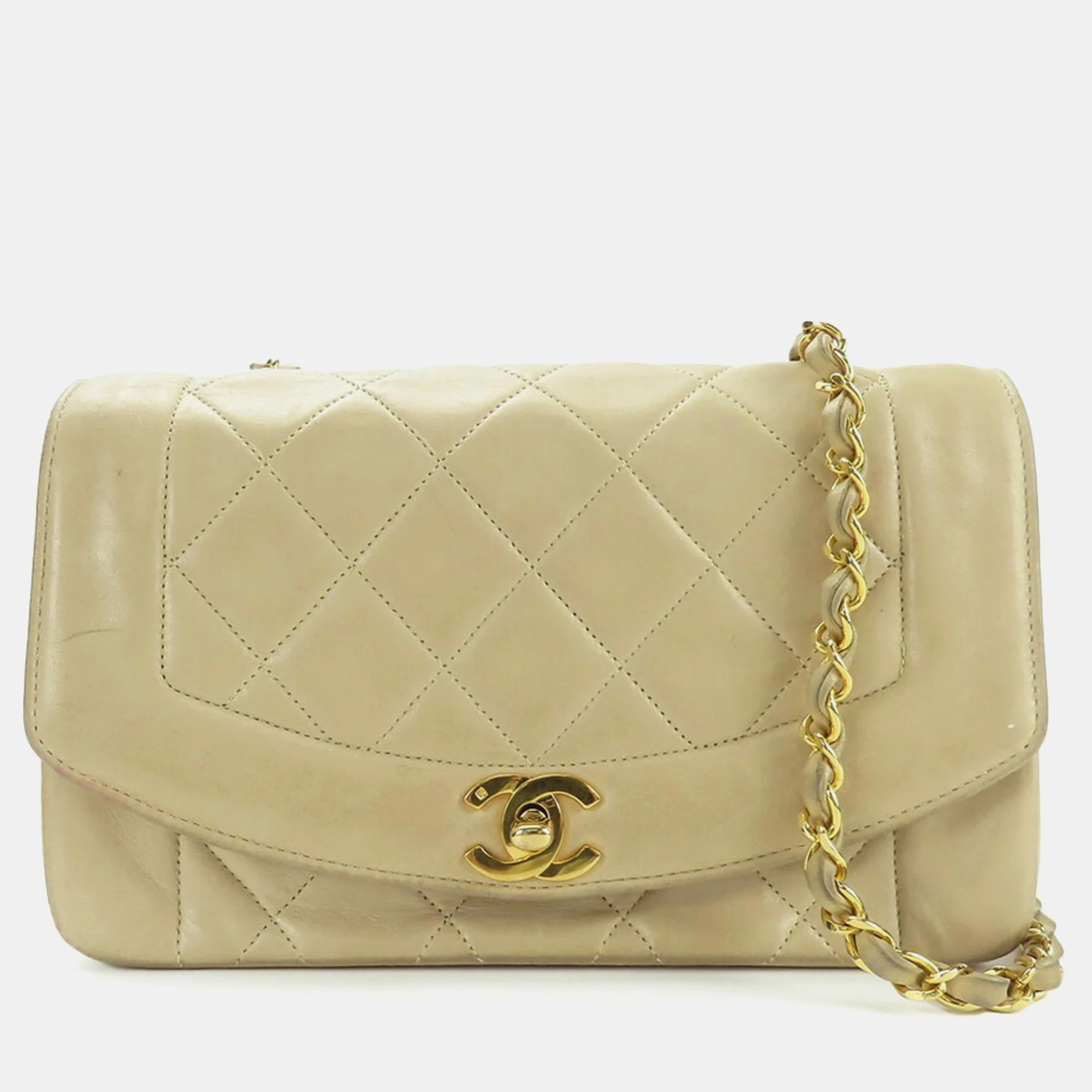 

Chanel Shoulder Bag Diana Lambskin Beige Single Chain Coco Mark