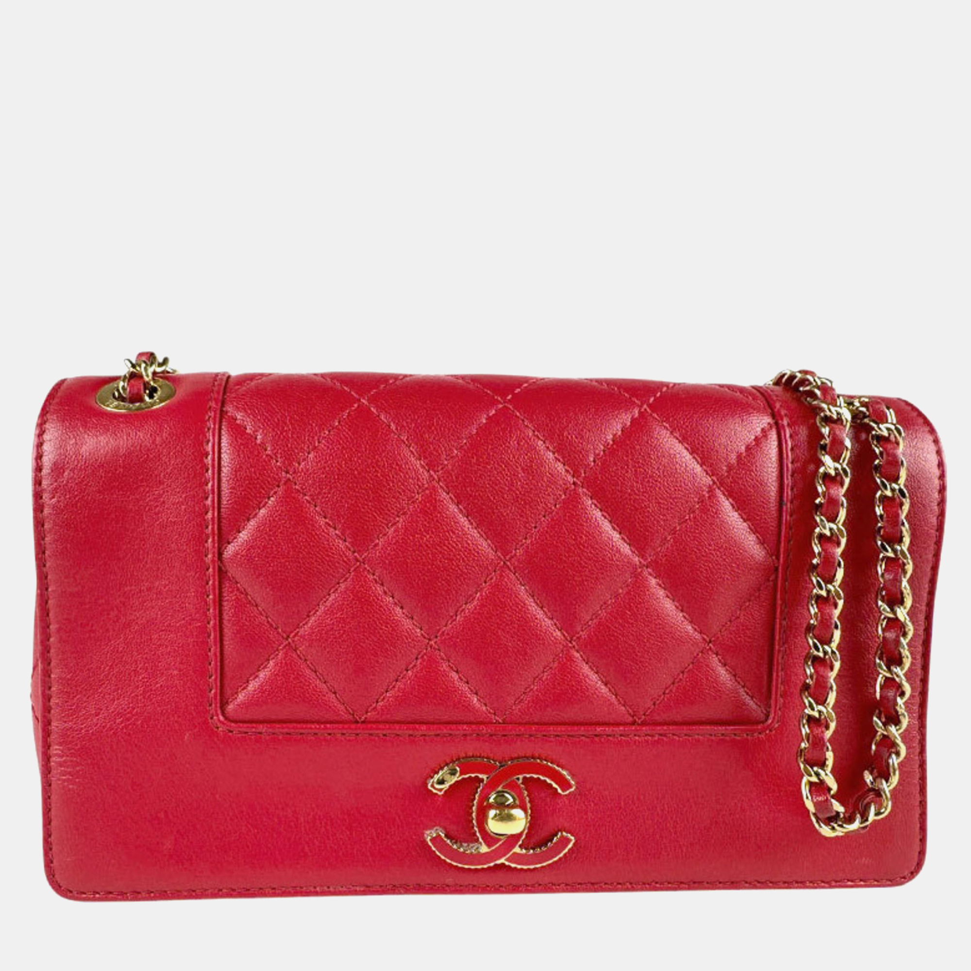 

Chanel Red Leather Mademoiselle Vintage Shoulder Bag