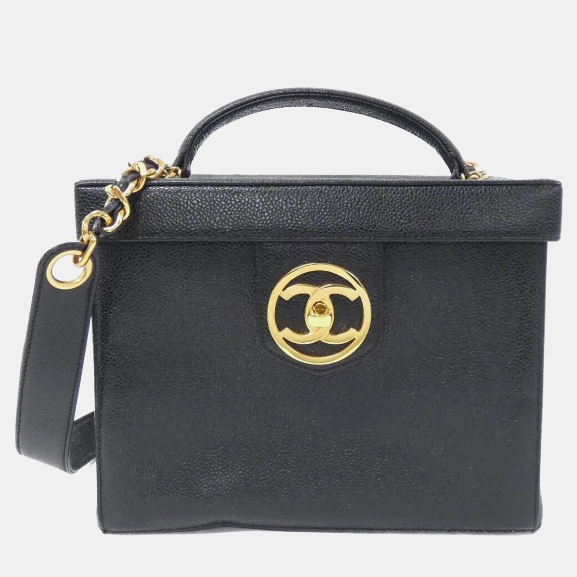 

Chanel Black Caviar Leather Vanity Train Case Bag