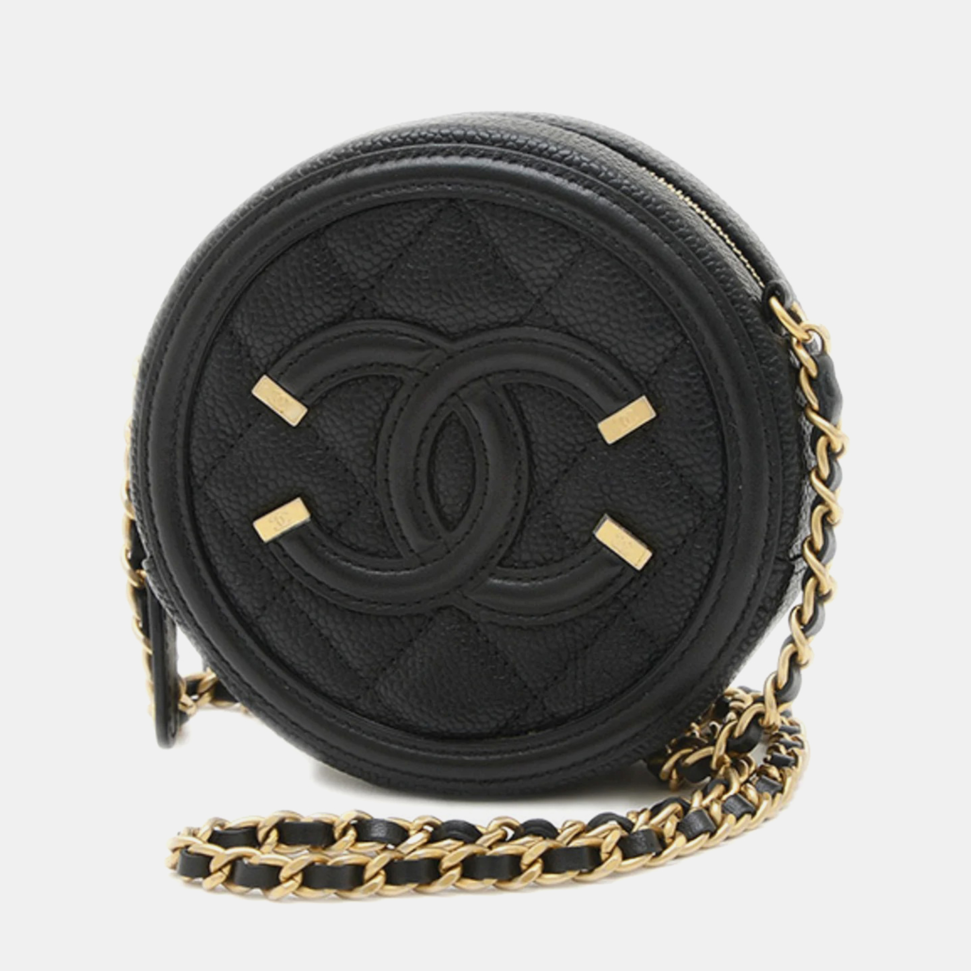 

Chanel Cc Filigree Round Chain Shoulder Bag Caviar Black