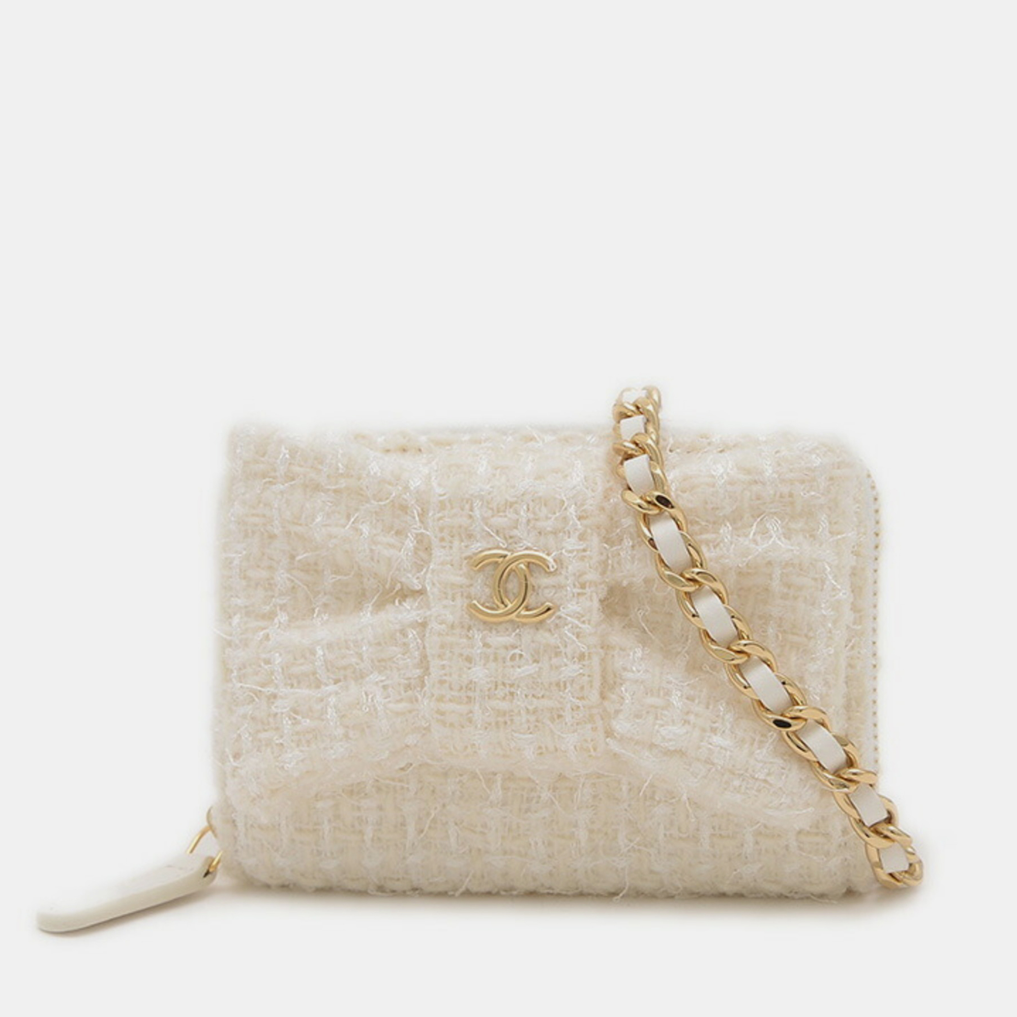 

Chanel Ribbon Mini Chain Wallet Wallet/Coin Case Tweed White