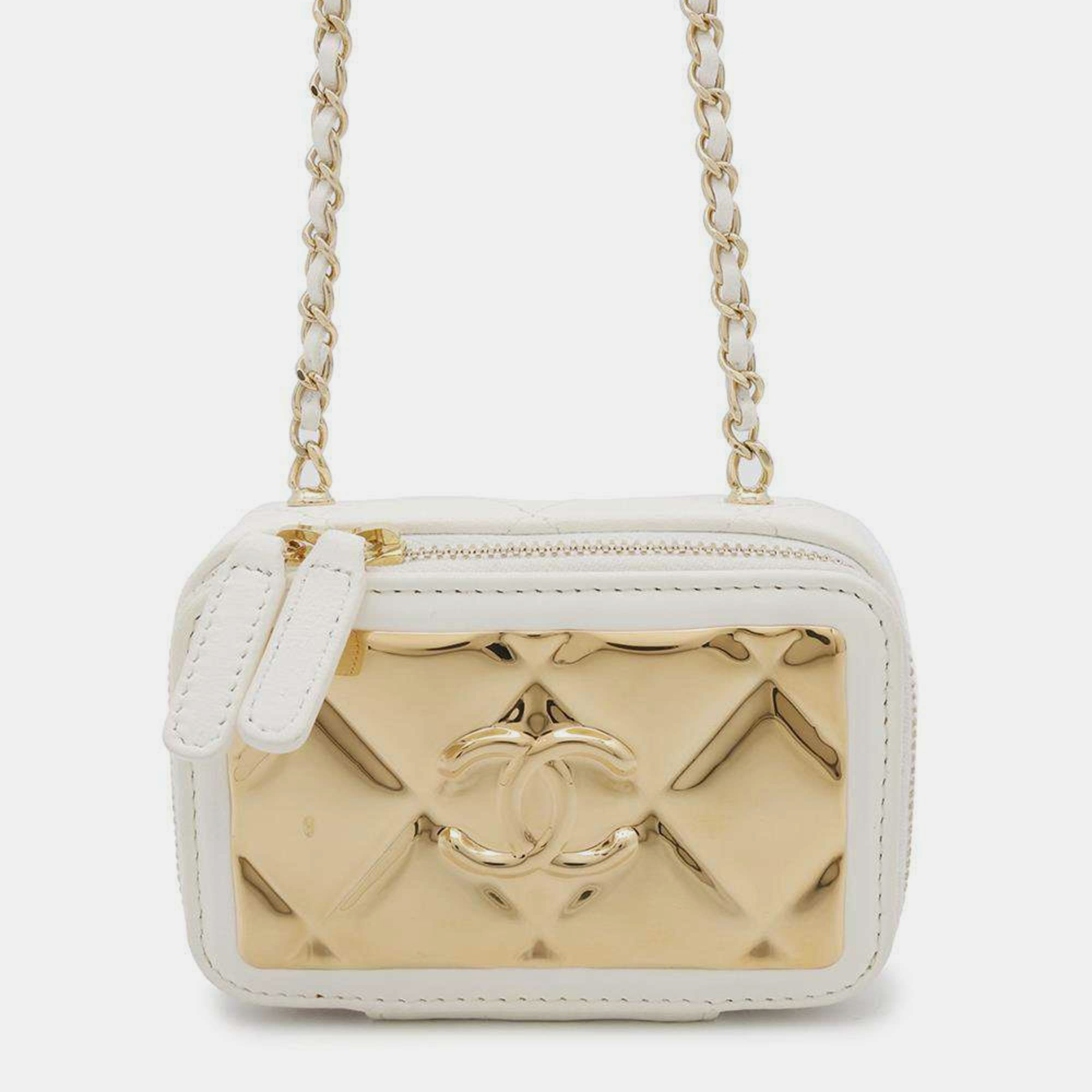 

Chanel Chain Shoulder Bag Matelasse Coco Mark Lambskin Metal White