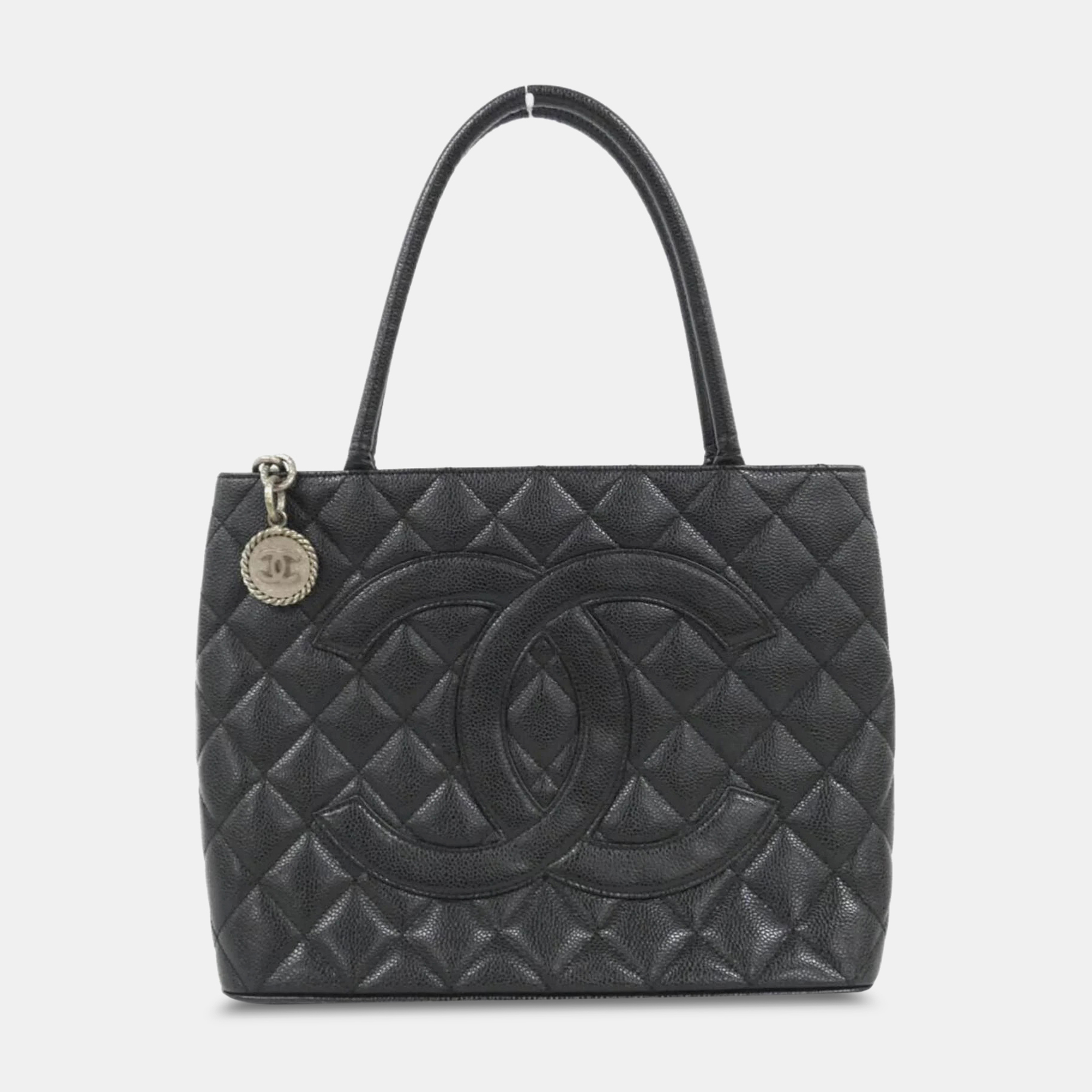 

Chanel Black Caviar Leather Medallion Tote Bag