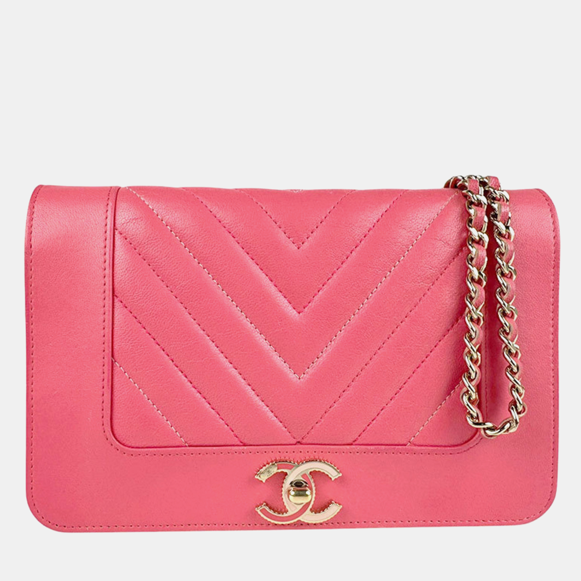 

Chanel Chevron Quilted Vintage Mademoiselle Wallet On Chain, Pink