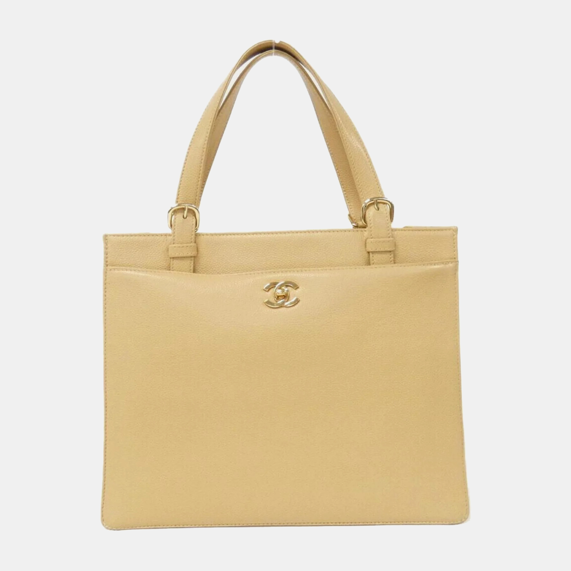 

Chanel Leather Vintage Caviar Tote Bag, Beige