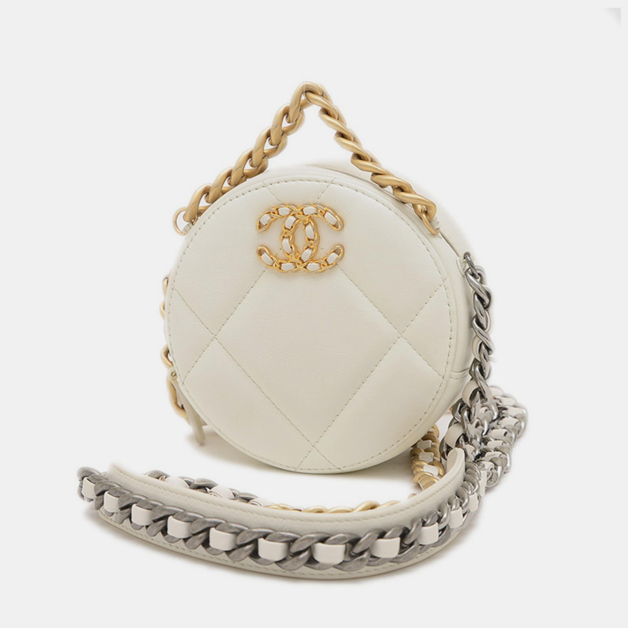 

Chanel White Calfskin 19 Round Chain Shoulder Bag