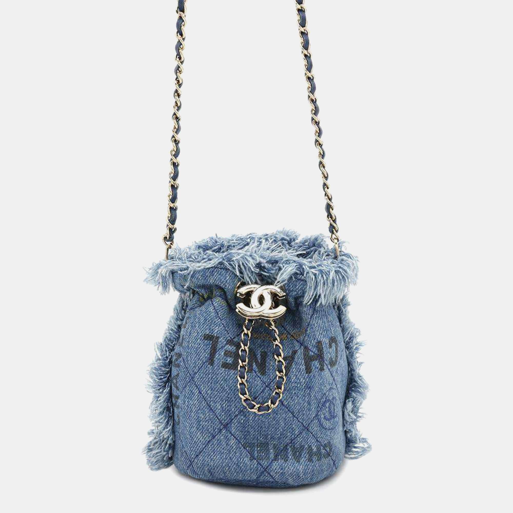 

Chanel Chain Shoulder Bag Denim Matelasse Coco Mark, Blue
