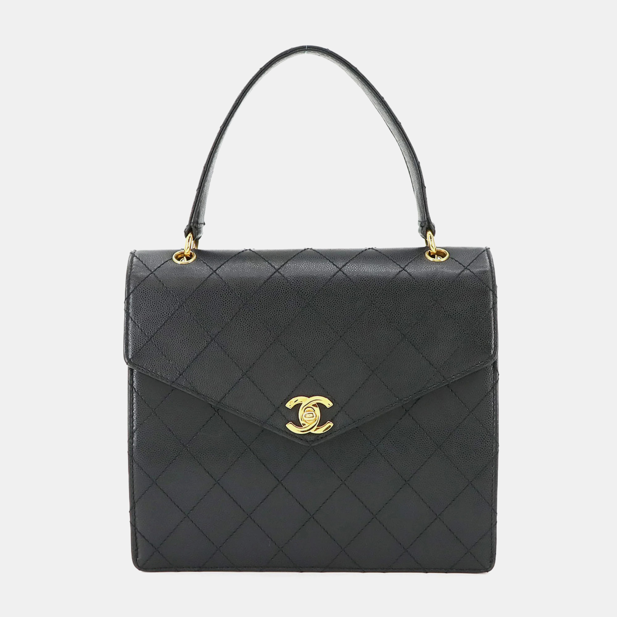 

Chanel Matelasse Handbag Caviar Skin Leather Black Gold Hardware