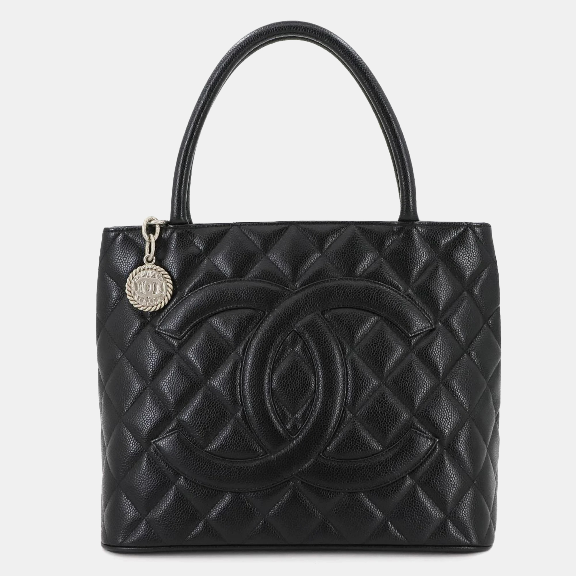 

Chanel Reissue Caviar Skin Tote Bag Black Silver Metal Medallion