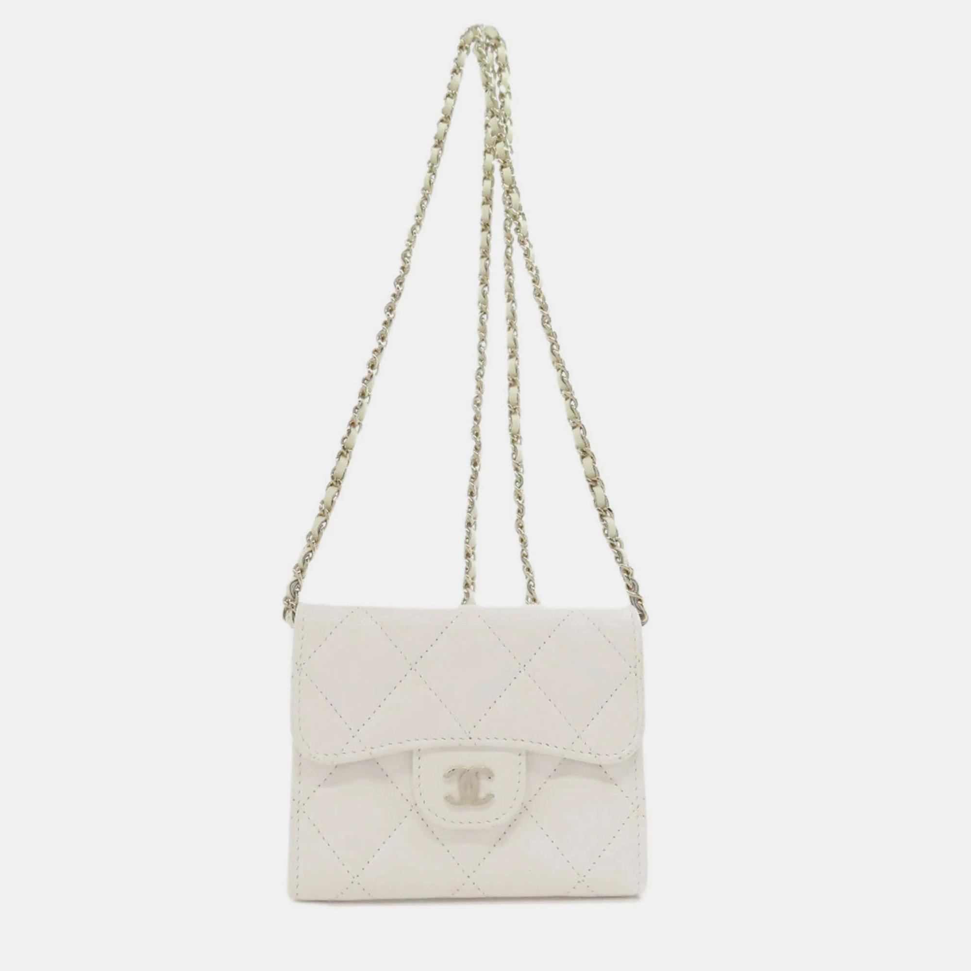 

Chanel Chain Wallet Bi-Fold Caviar Skin, White